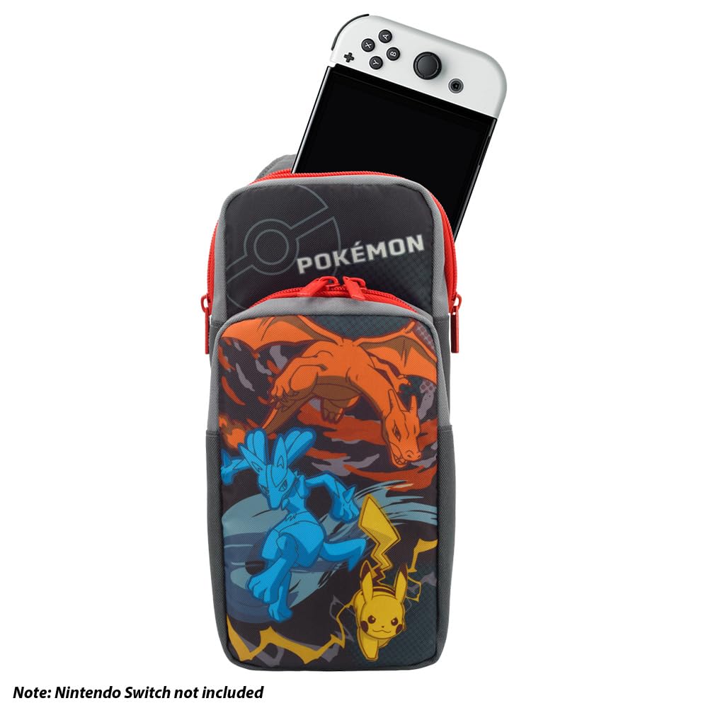 HORI Official Licensed Nintendo & Pokémon Adventure Pouch for Nintendo Switch & OLED Model - Pikachu, Charizard & Lucario Design - Perfect for Travel, Gaming Storage & Protection