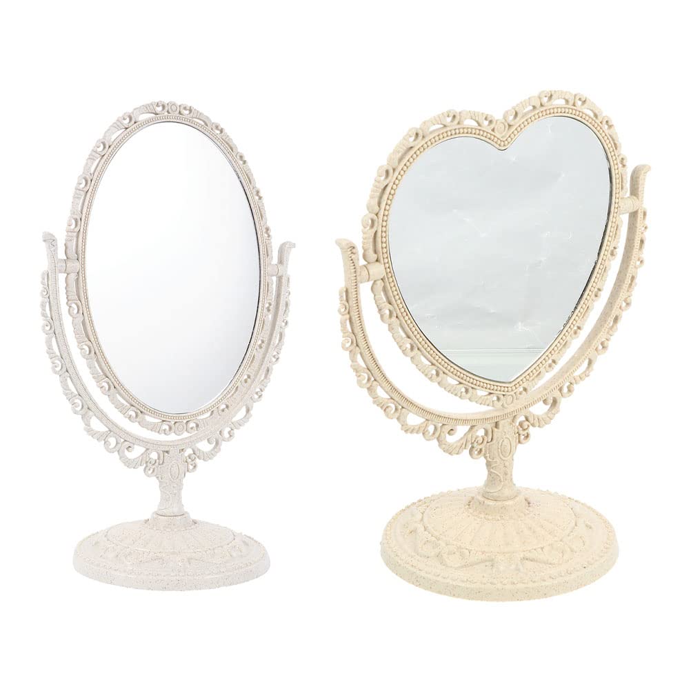 Vintage Rotatable Makeup Mirror Set of 2 - European Style Portable Mirror for Office, Bedroom & Vanity Decor - Perfect for Makeup, Dressing, and Home Styling