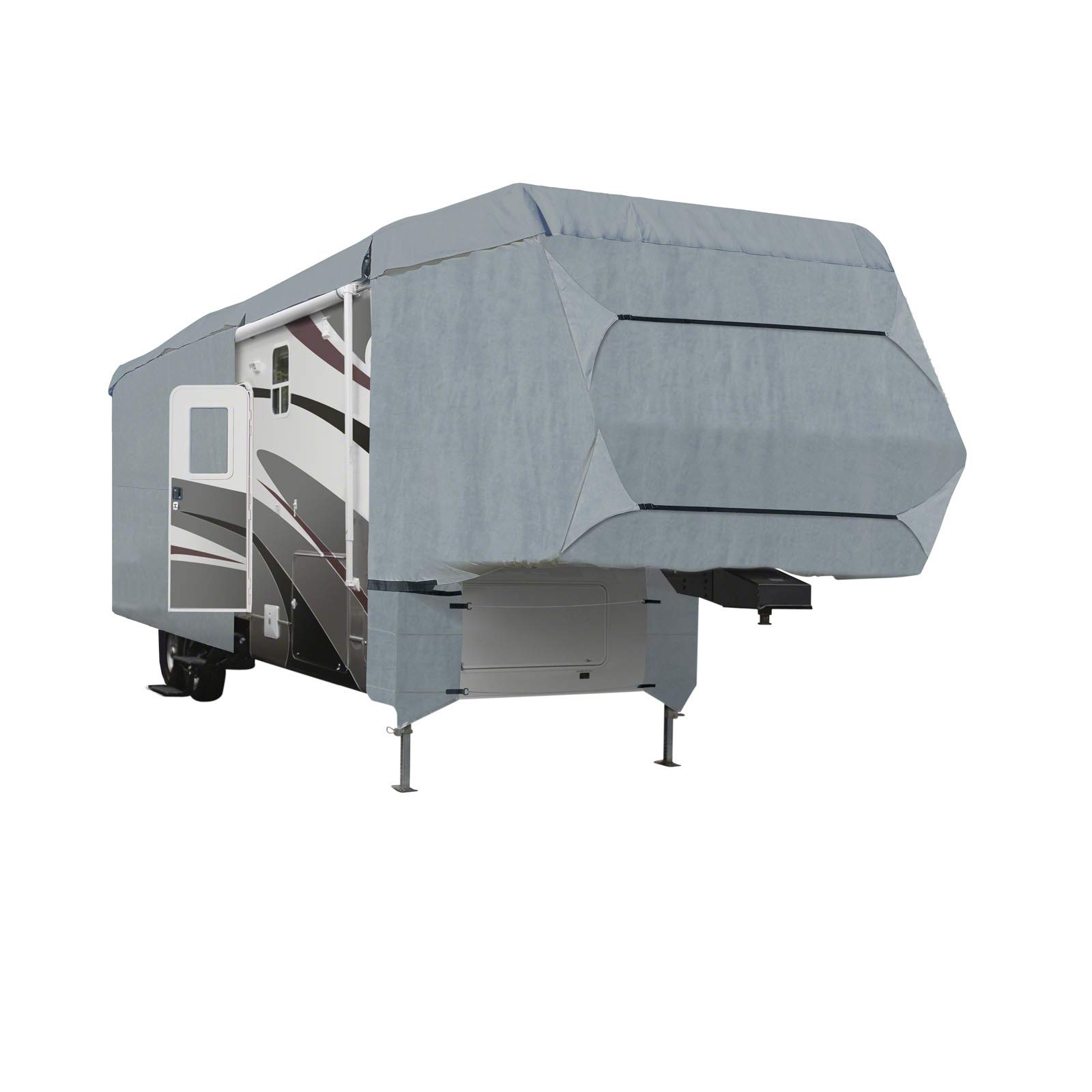 SavvyCraft Heavy Duty 5th Wheel RV Travel Trailer Cover - Waterproof, UV Resistant Camper Cover for 26 to 29 Feet Trailers with Zipper Access - Perfect for Outdoor Camping, Winter Storage & Travel Protection
