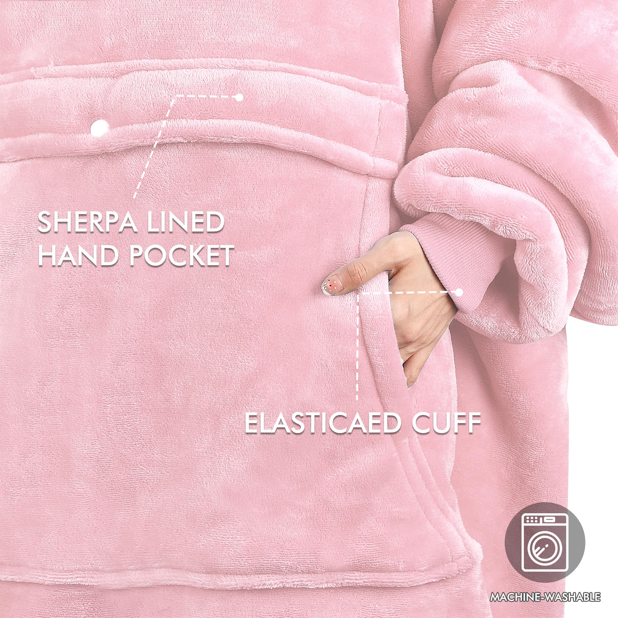 Pink Oversized Hoodie Blanket Sweatshirt - Soft Sherpa Wearable Blanket for Women, Teens & Adults - Cozy Loungewear for Home, Gifts for Wife & Girlfriend