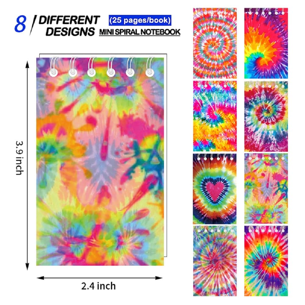24-Piece Mini Tie-Dye Notepads Set - Pastel Spiral Pocket Notebooks for Art Party, Birthday Supplies & School Notes (8 Fun Designs) | Perfect for Journaling, Gift Giving & DIY Crafts