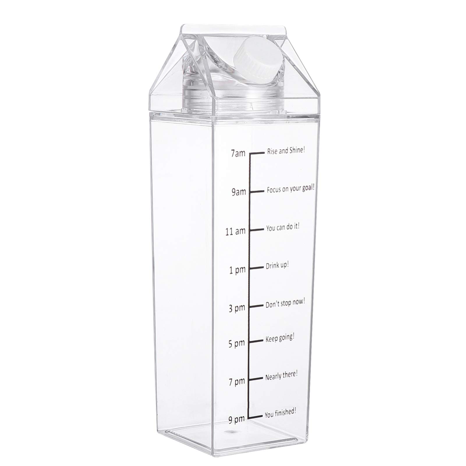 Angoily Clear 1000ml BPA-Free Square Milk Carton Water Bottle with Measurement Scale - Portable & Reusable for Outdoor Sports, Travel, Camping, Hiking, Gym & Daily Hydration