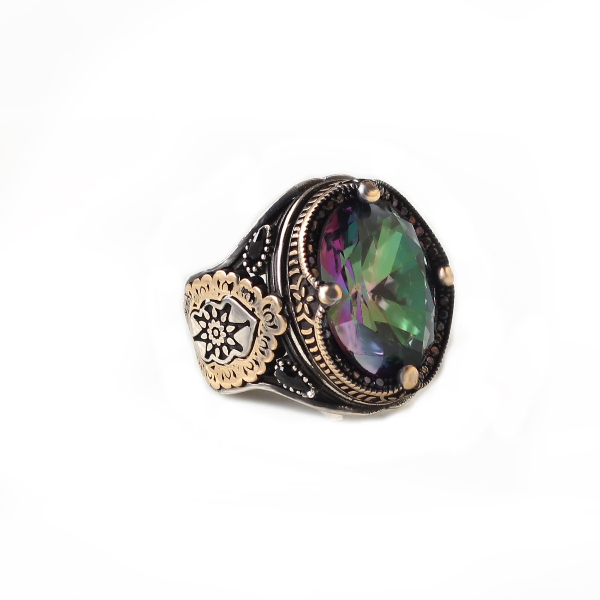 925 Sterling Silver Men's Ring with Mystic Topaz Gemstone - Handmade Turkish Silver Jewelry for Men - Valentine's Day, Anniversary & Birthday Gifts for Him - Perfect for Weddings, Engagements & Special Occasions