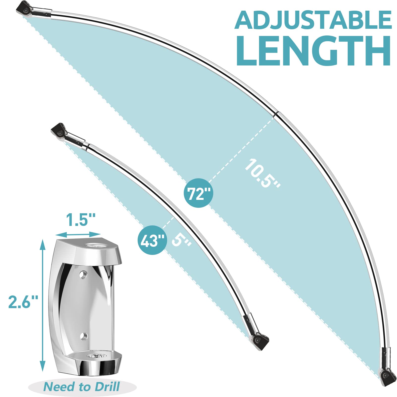 43-72 Inch Adjustable Curved Shower Curtain Rod - Rustproof Aluminum Bathroom Shower Rod for Bathtub & Stall - Chrome Finish Round Shower Bar | Perfect for Small Bathrooms & Space-Saving Solutions