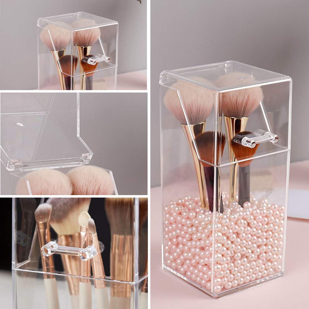 1PC Clear Acrylic Makeup Brush Holder with Lid - Waterproof Cosmetic Brush Organizer & Storage Display Case for Vanity, Dressing Table, Bathroom Countertop - Perfect for Travel & Home Makeup Organization