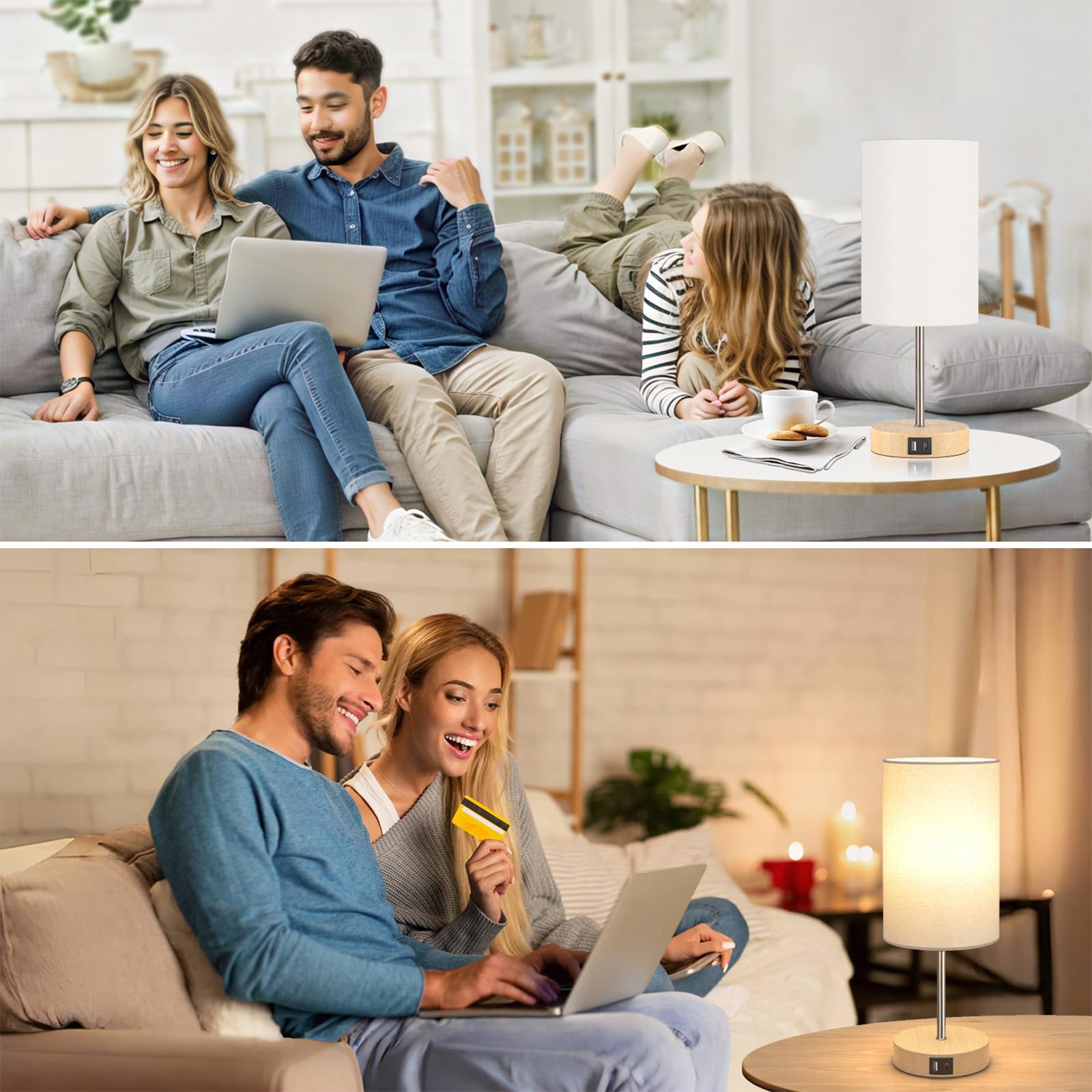 AKASUKI 3-Way Dimmable Touch Table Lamp with USB Charging Ports - Bedside Nightstand Lamp for Bedroom, Living Room & Office (LED Bulb Included) | Perfect for Reading, Working & Charging Devices