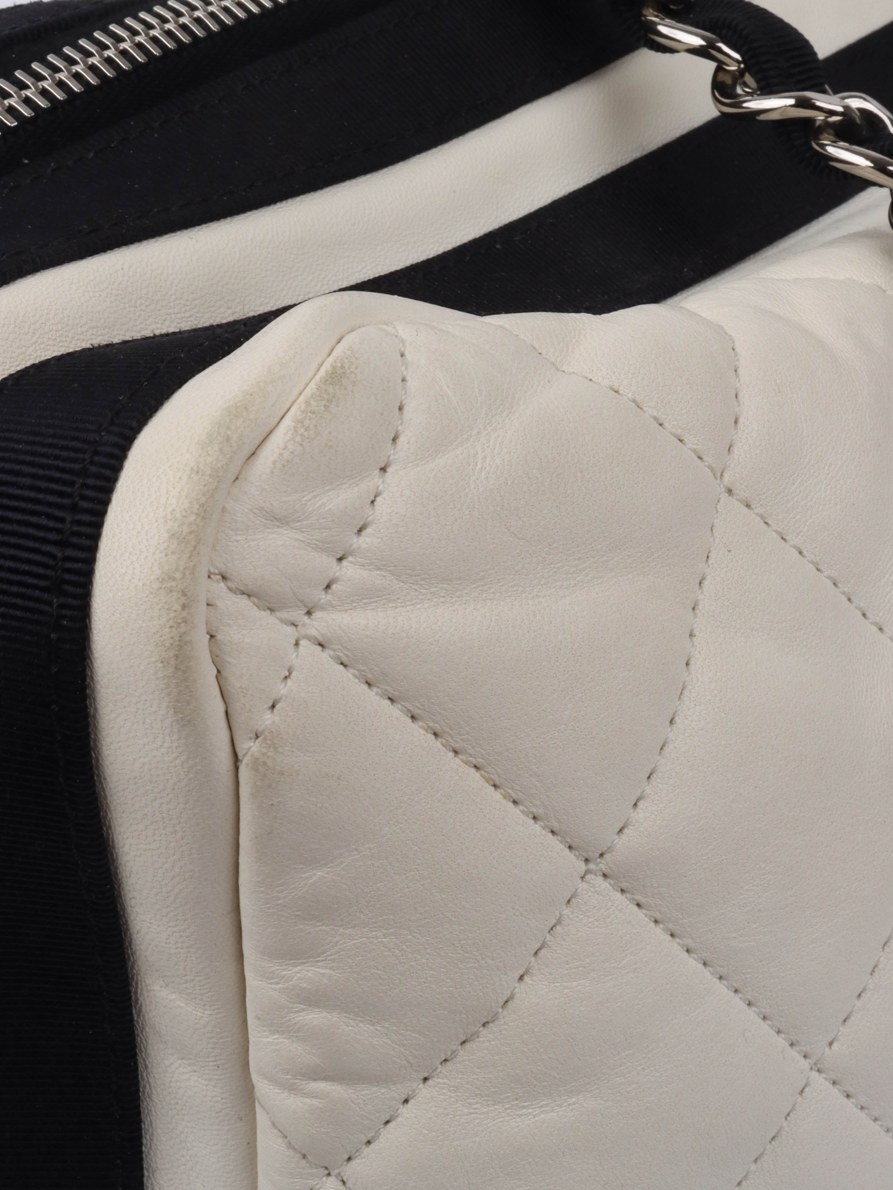 Chanel White Leather Bowling Bag for Women | Luxury Designer Handbag | Perfect for Everyday Use, Travel & Shopping