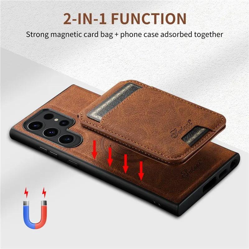 Samsung Galaxy S24 Vegan Leather Magnetic Card Holder - Slim Wallet for Credit Cards & ID - Perfect for Travel, Work, and Everyday Use