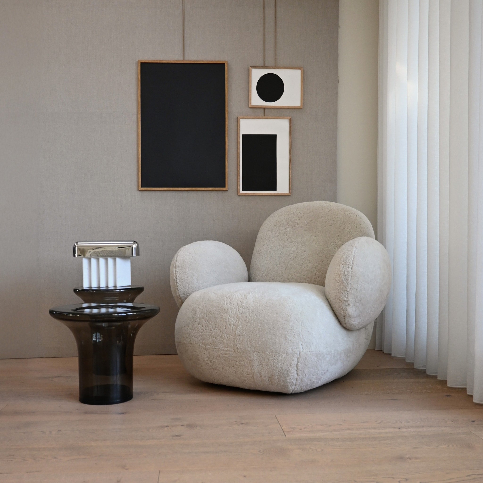 PRE ORDER 101 COPENHAGEN Toe Armchair - Flat Sandshell Sheepskin Upholstered Lounge Chair for Living Room, Bedroom & Office - Cozy Modern Scandinavian Design