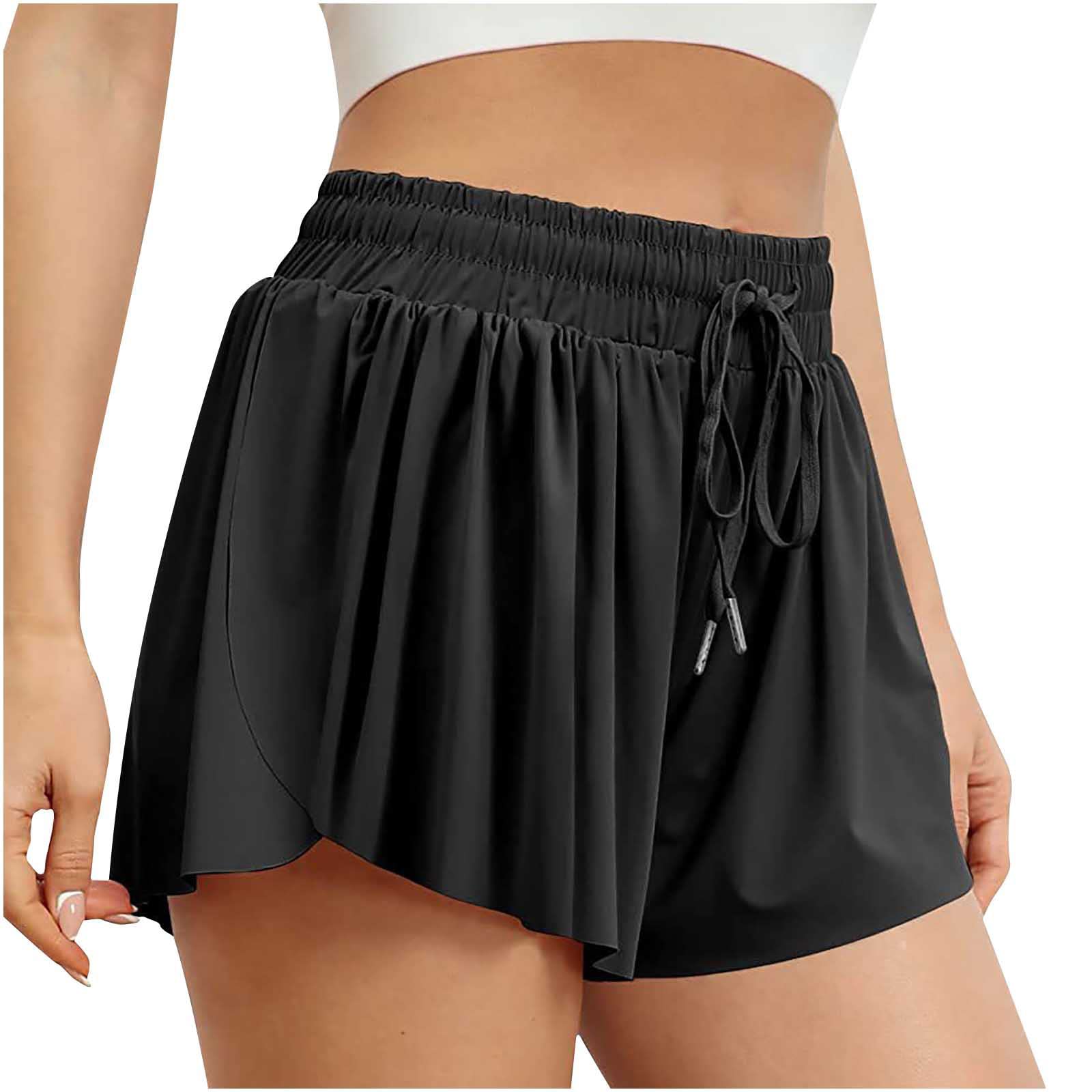 Women's High Waist Running Shorts with Drawstring & Built-in Underwear - 2-in-1 Yoga Athletic Shorts for Summer Workouts, Jogging & Casual Wear