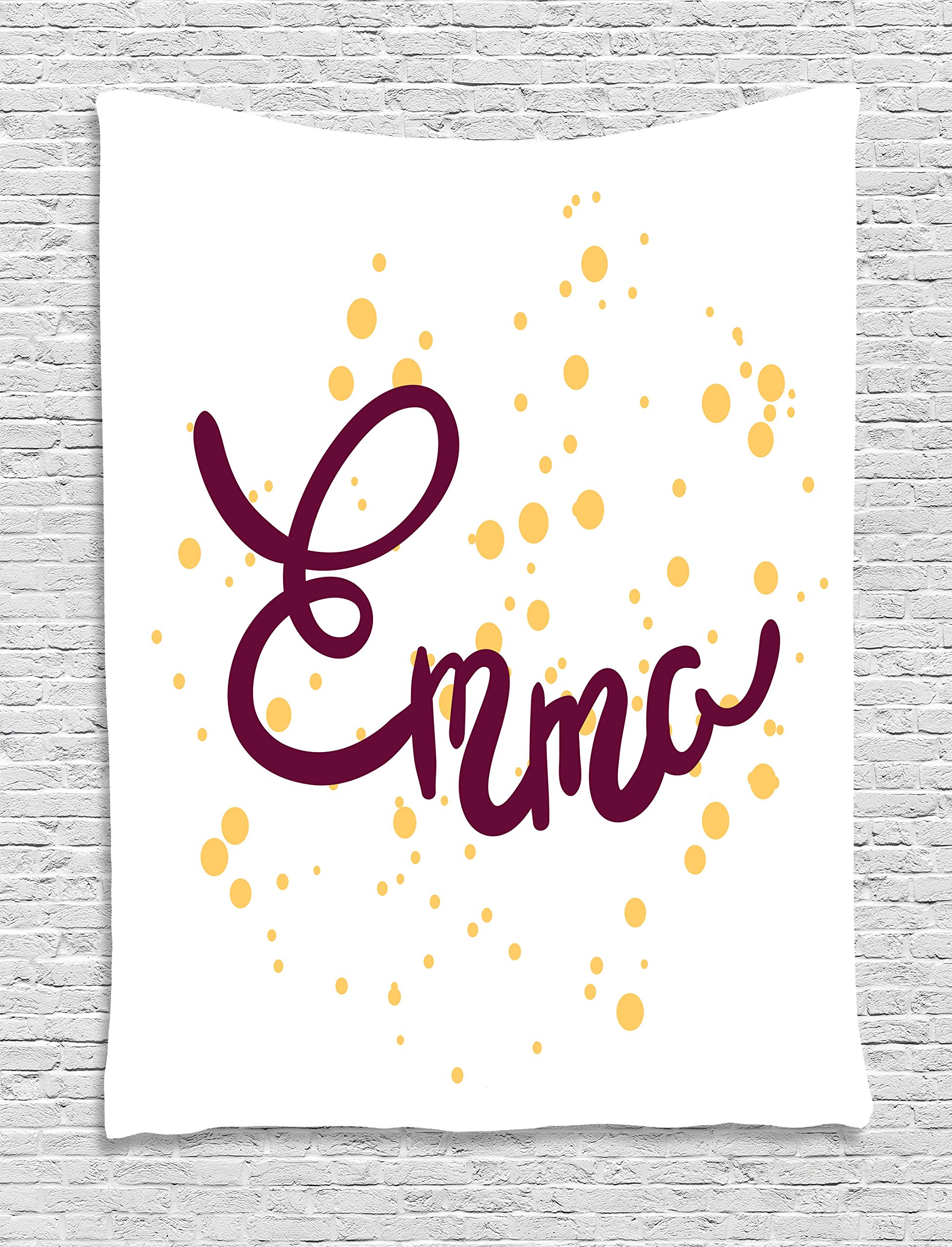 Ambesonne Emma Tapestry - Handwritten Name Design with Elegant Swirls on Plain Background, 40x60 Inch Wall Art for Bedroom, Living Room & Dorm Decor in Mustard Purple | Perfect for Bohemian Style Homes, College Dorms & Cozy Spaces