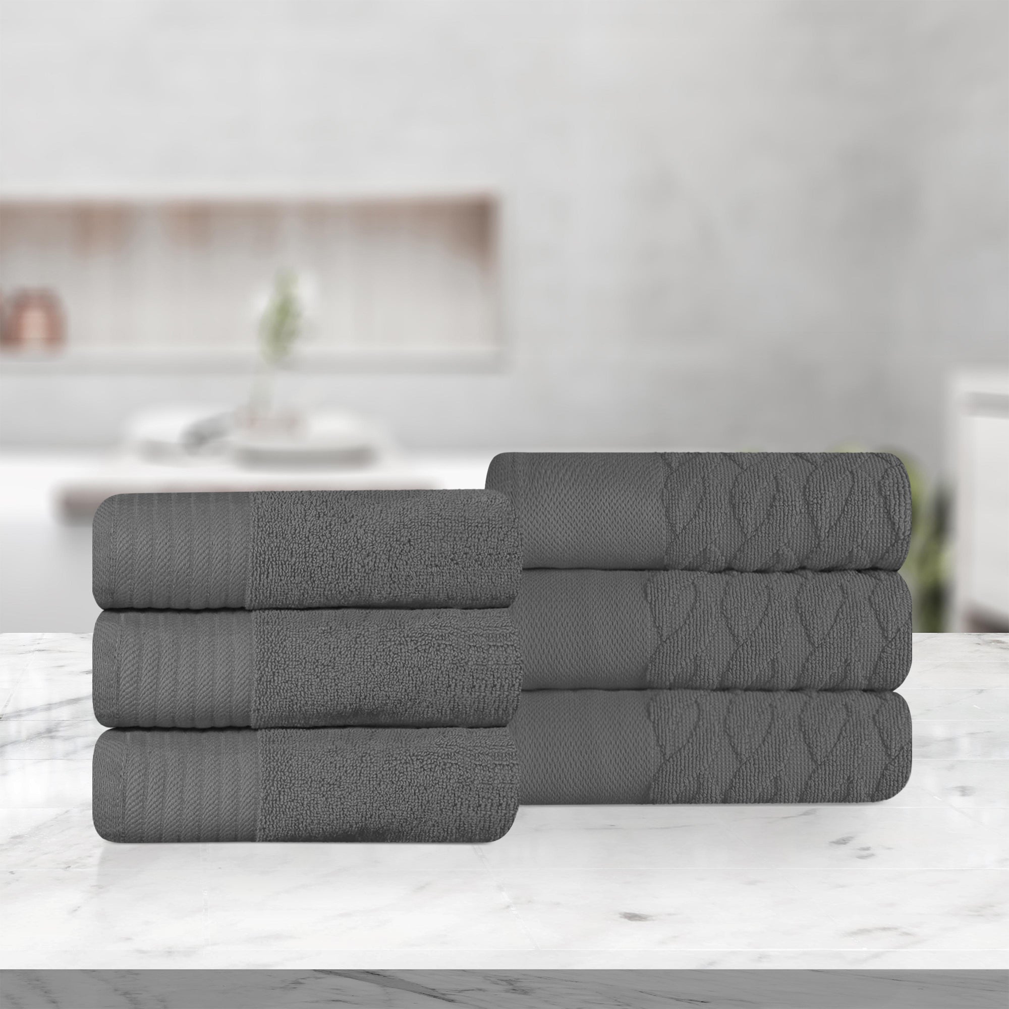 Premium 6-Piece Turkish Cotton Jacquard Herringbone Hand Towel Set - Soft & Absorbent Bath Towels for Spa, Guest Bathroom, and Luxury Home Decor