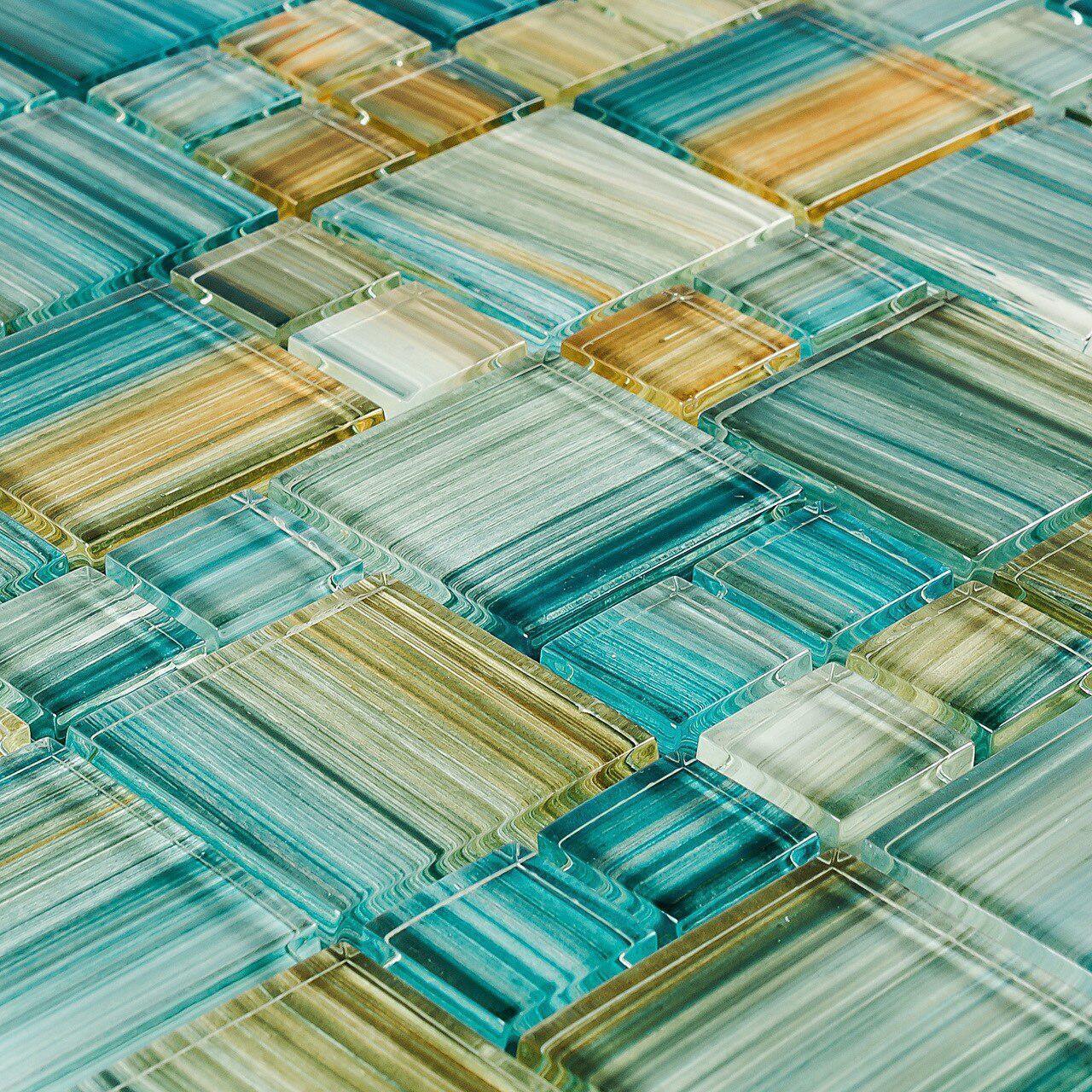 Aqua Mix Glass Mosaic Tile - Watercolor Style for Kitchen Backsplash, Bathroom Wall & Pool Design - Aquarella Collection