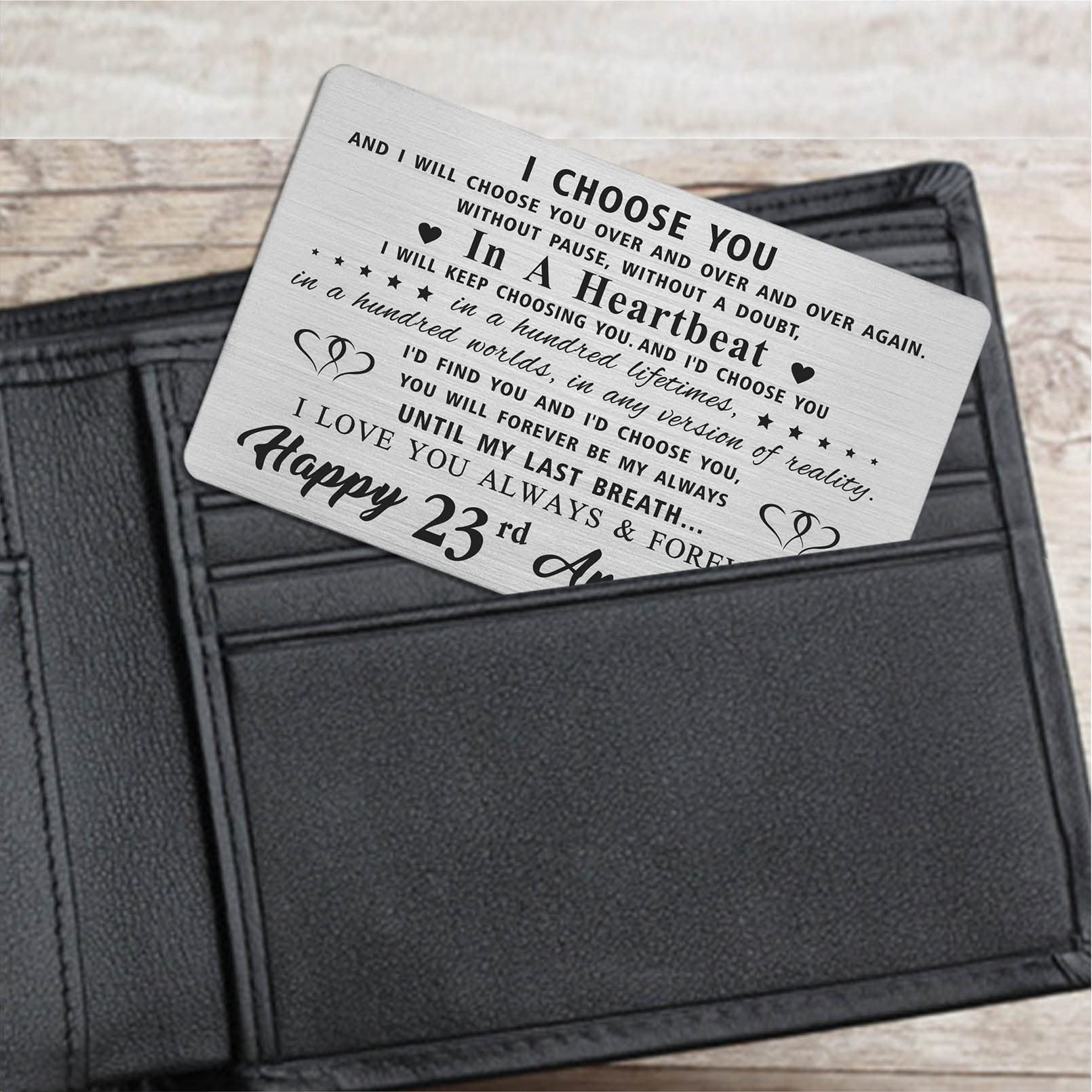 23rd Anniversary Card for Wife - Romantic Engraved Wallet Gift for 23 Years of Marriage | Perfect Wedding Anniversary Present for Her | Ideal for Surprise Gifts, Special Occasions & Keepsakes