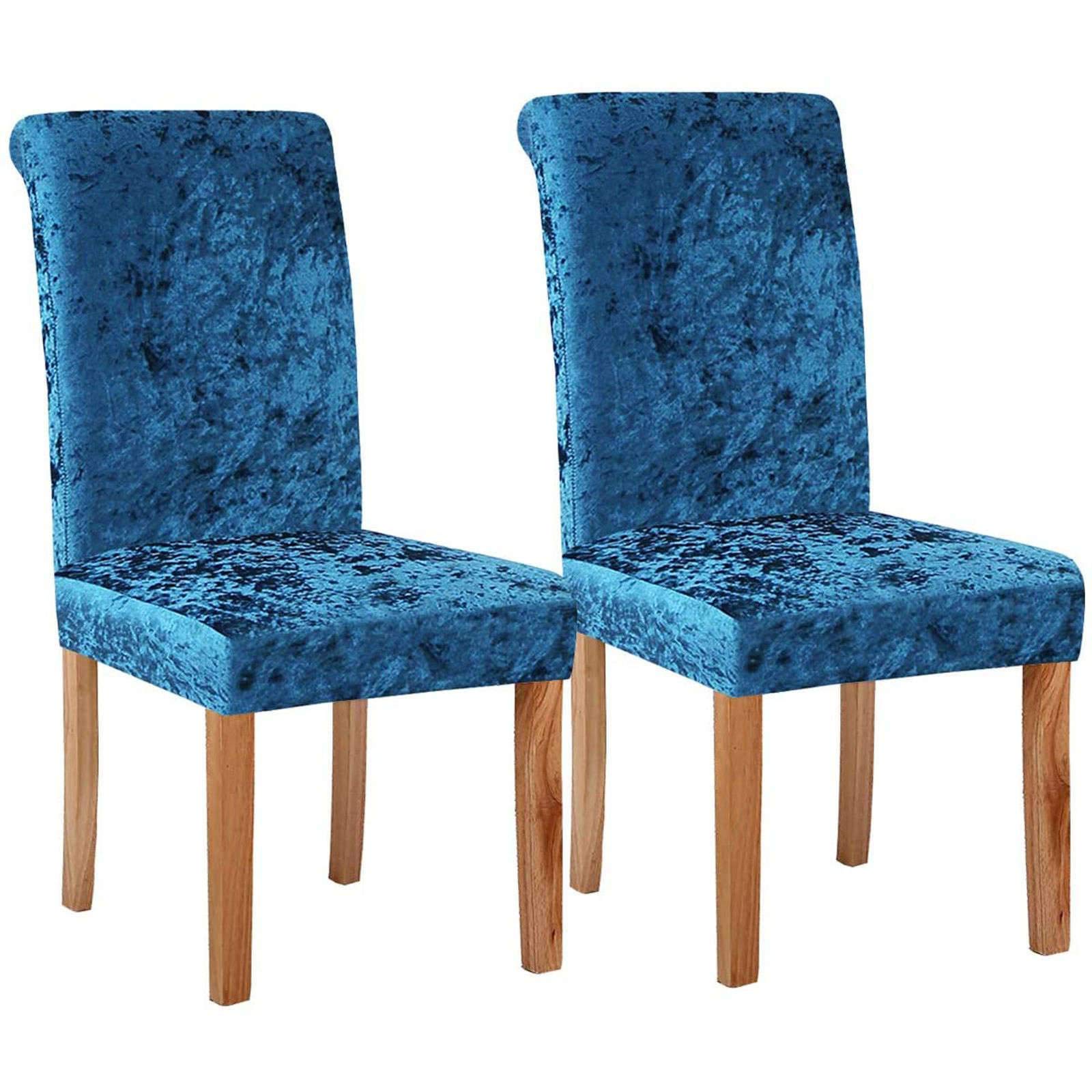 Stretch Velvet Dining Chair Covers Set of 2 - Elastic Slipcovers for Kitchen, Wedding & Home Decor - Washable Chair Protectors in Peacock Blue - Perfect for Dining Room, Banquet & Party Decorations
