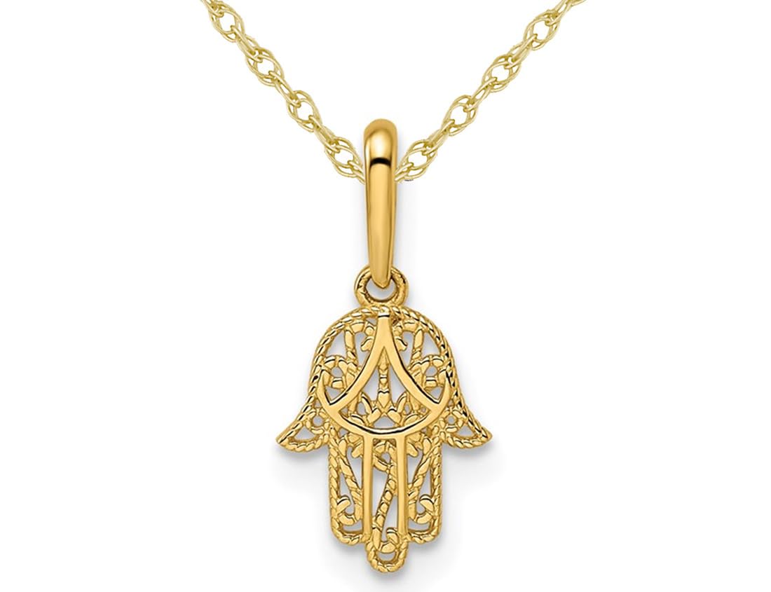 14K Yellow Gold Hamsa Pendant Necklace with 18