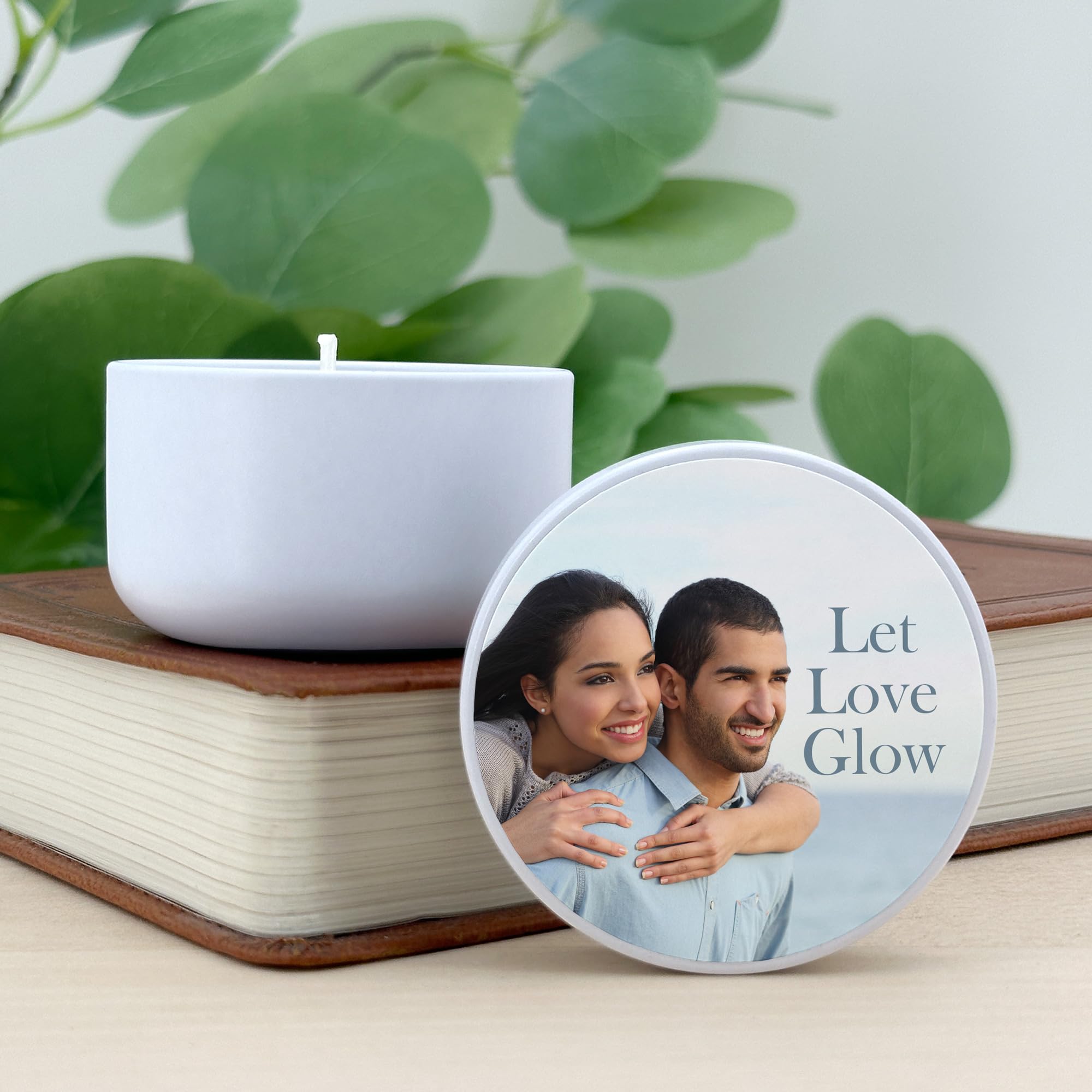 Custom Photo Candles for Weddings - Set of 10 White Tin - Bulk Party Favors