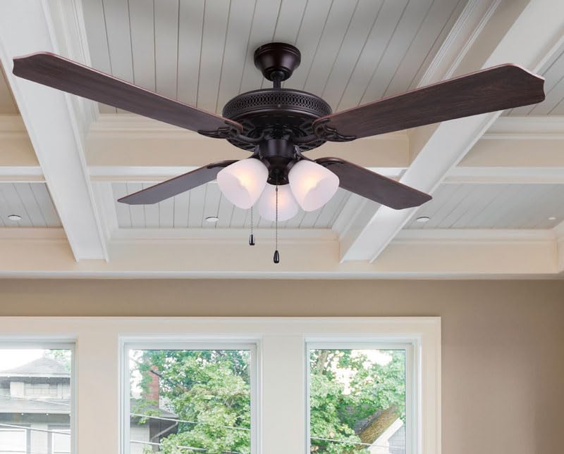 Chateau IV ORB Elegance 52-Inch Ceiling Fan with 4 MDF Blades & Oil-Rubbed Bronze Finish - Dual Mount Design, 4-Inch Malibu Glass, 3x60W Type A Bulbs - Perfect for Living Rooms, Bedrooms & Outdoor Covered Patios