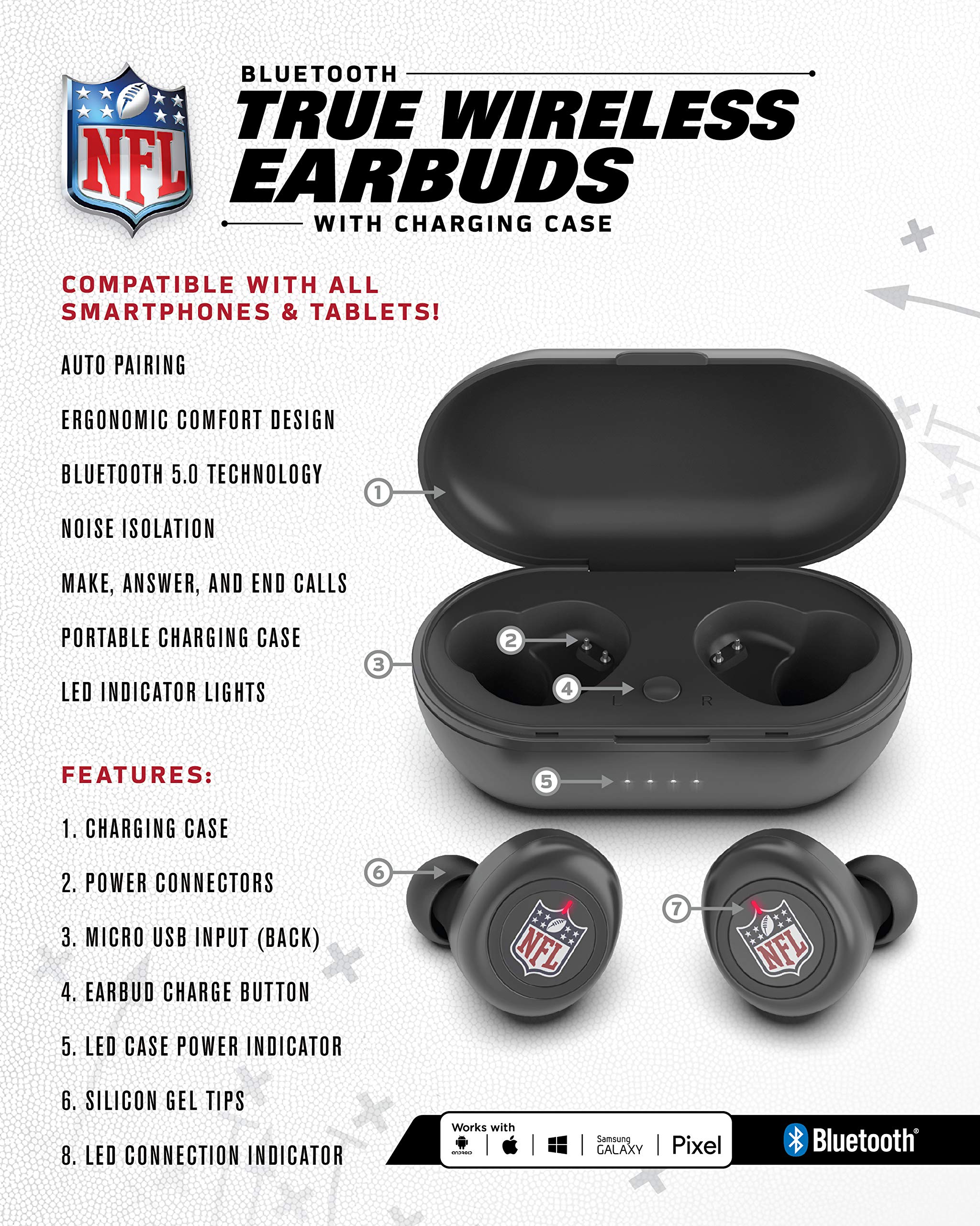 SOAR NFL True Wireless Earbuds - Bluetooth 5.0 Sports Headphones with Noise Cancelling, 30H Playtime - Perfect for Football Games, Workouts & Commuting