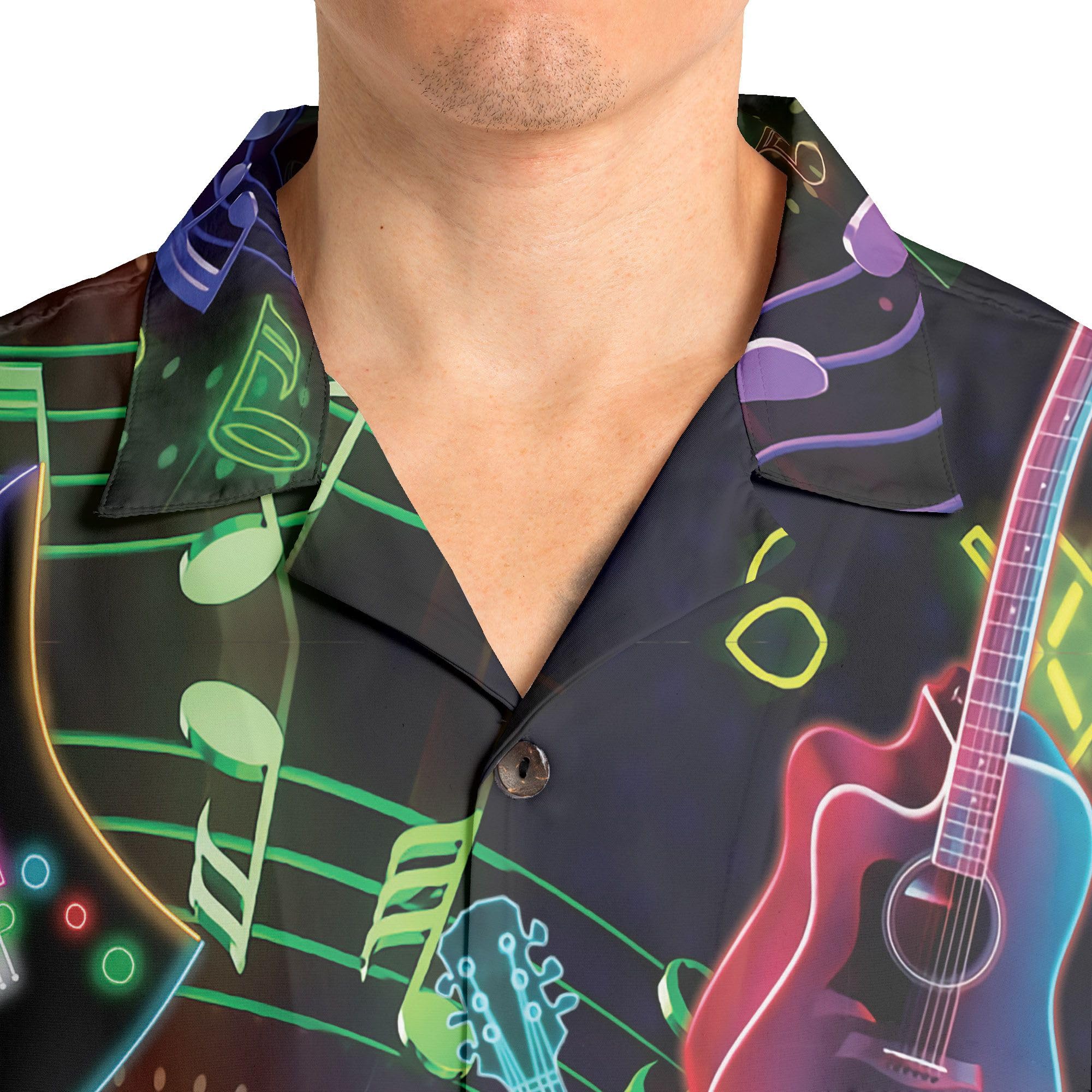 HYPERFAVOR Stylish Guitar Hawaiian Shirts for Men - Casual Short Sleeve Button Down Shirts - Perfect Gift for Musicians & Music Lovers - Great for Concerts, Beach Parties & Summer Outings