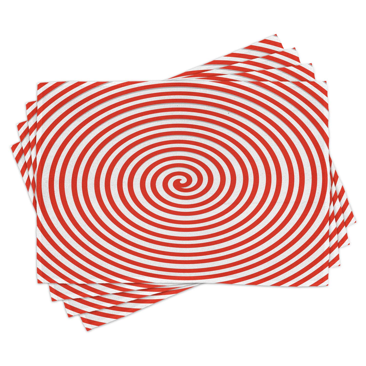 Ambesonne Spires 4-Piece Placemats Set - Spiral Concentric Design Washable Fabric Table Mats for Dining Room & Kitchen Decor (Red/White) - Perfect for Dinner Parties, Holiday Meals & Everyday Use