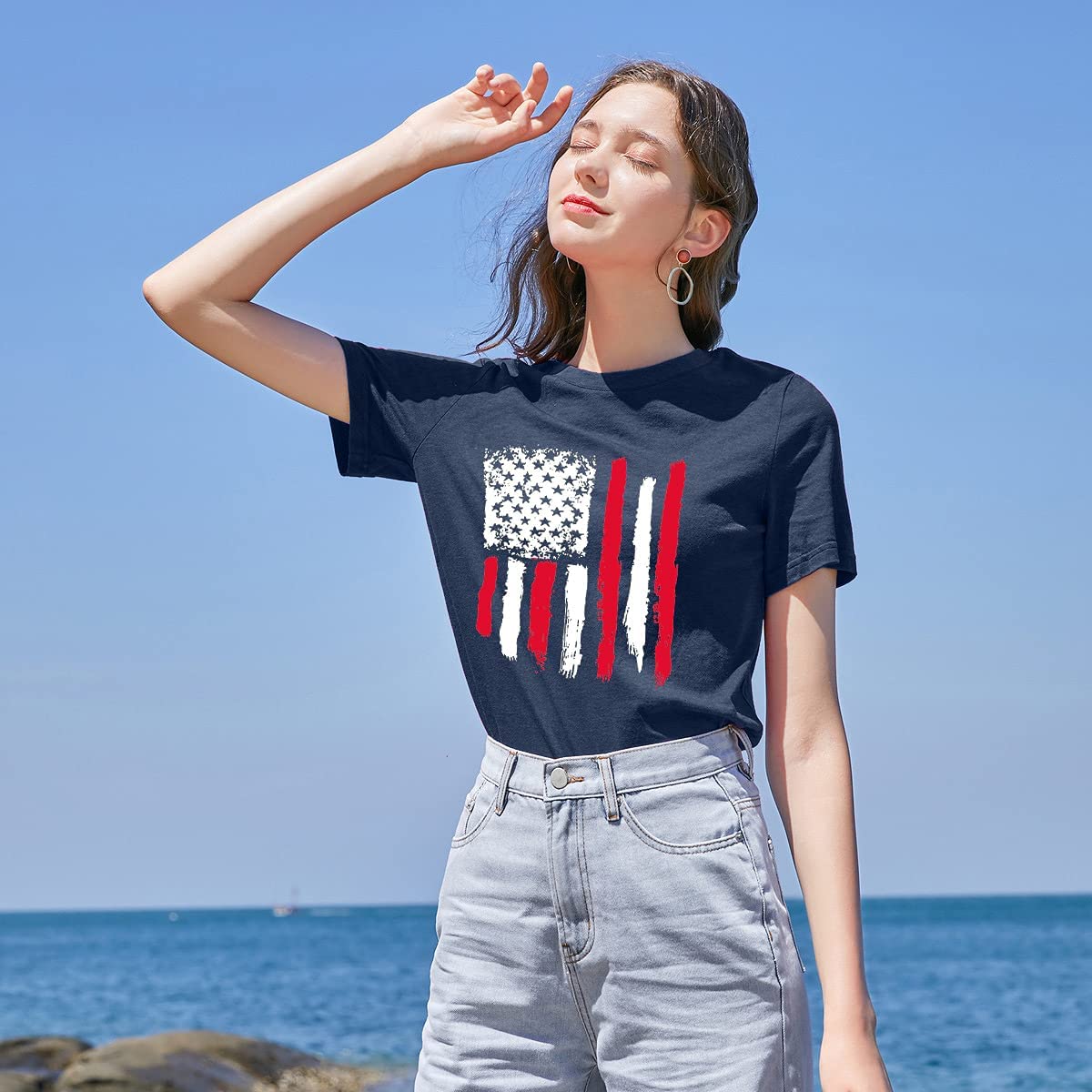 Women's Patriotic Graphic Tees - Short Sleeve Casual T-Shirts for Summer | American Flag Shirts for 4th of July, BBQ Parties & Everyday Wear