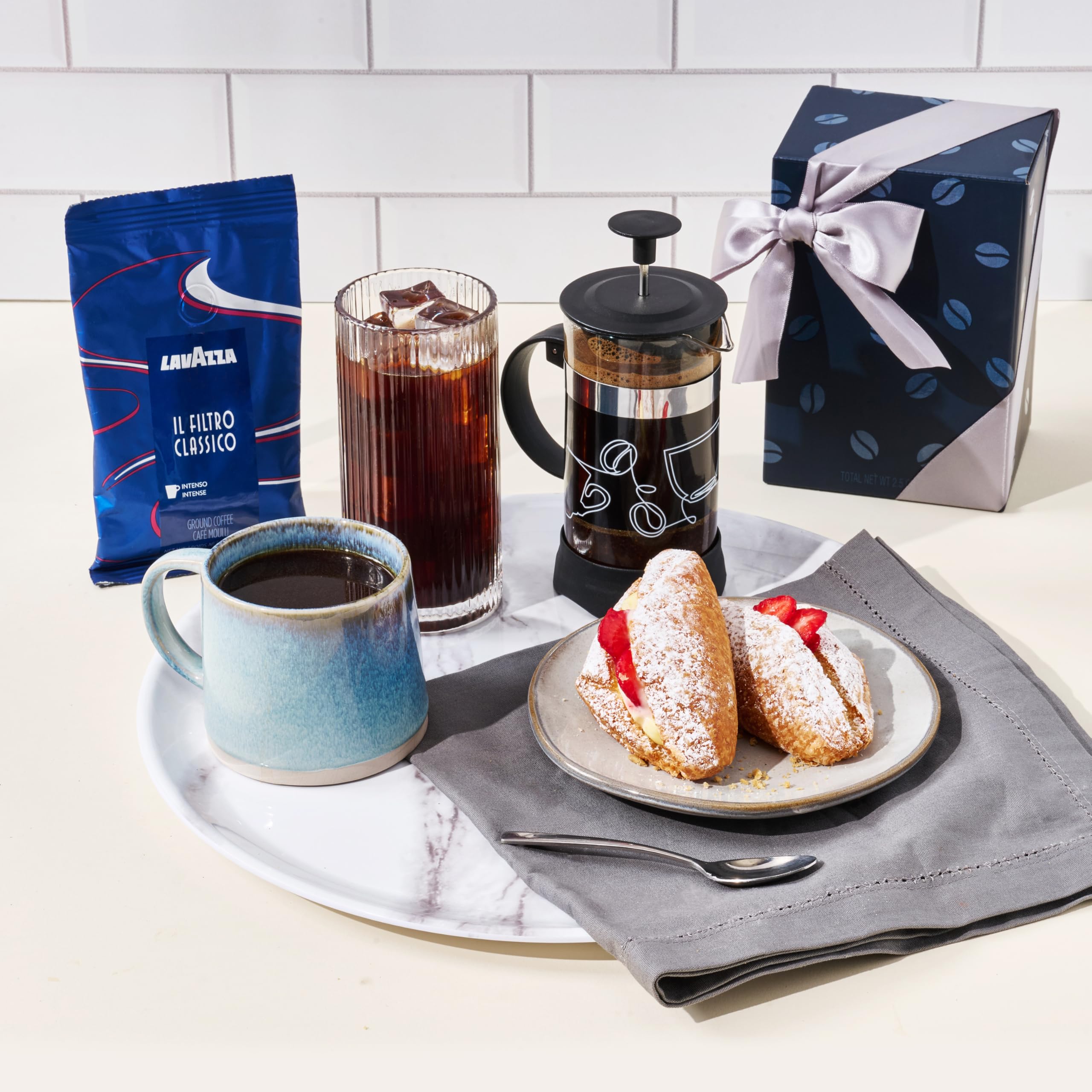 Premium French Press Coffee Gift Set - Glass Coffee Maker & Gourmet Ground Coffee in Elegant Gift Box - Perfect for Home, Office & Coffee Lovers