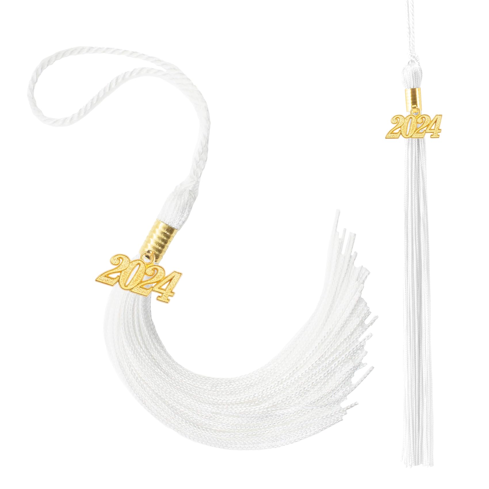 2024 Graduation Tassel Set - 2 Pack White Cap Tassels with 2024 Year Charm | Perfect for High School & College Graduation Ceremonies, Photo Props, and Graduation Party Decorations