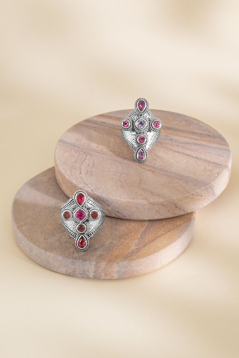 Gianna Cross Ring in Zero Saturn Mystic Quartz, English Tearose Mystic Topaz & Pale Plum Mystic Topaz - Elegant Jewelry for Women, Perfect Gift for Valentine's Day, Anniversary or Special Occasion