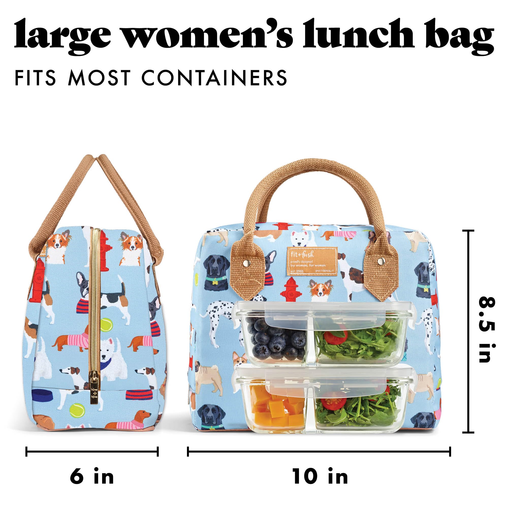 Fit & Fresh Insulated Lunch Bag for Women - Leakproof & Stain-Resistant Large Lunch Box with Containers & Zipper Closure - Perfect for Work, Office, School & Picnics - Bloomington Design