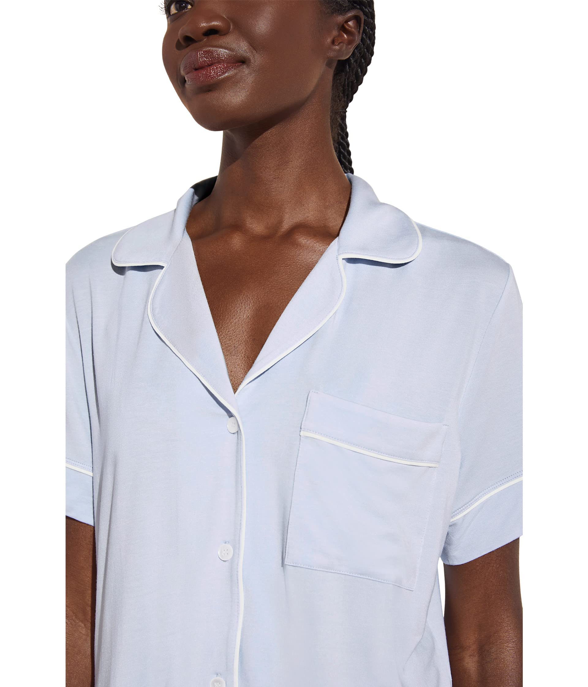 Eberjey Gisele Classic Women's Pajama Set - Soft Short Sleeve Button Down Sleep Shirt with Front Pocket & Comfortable Elastic Waist Shorts | Cozy Lounge Wear for Relaxing at Home, Sleepovers and Travel