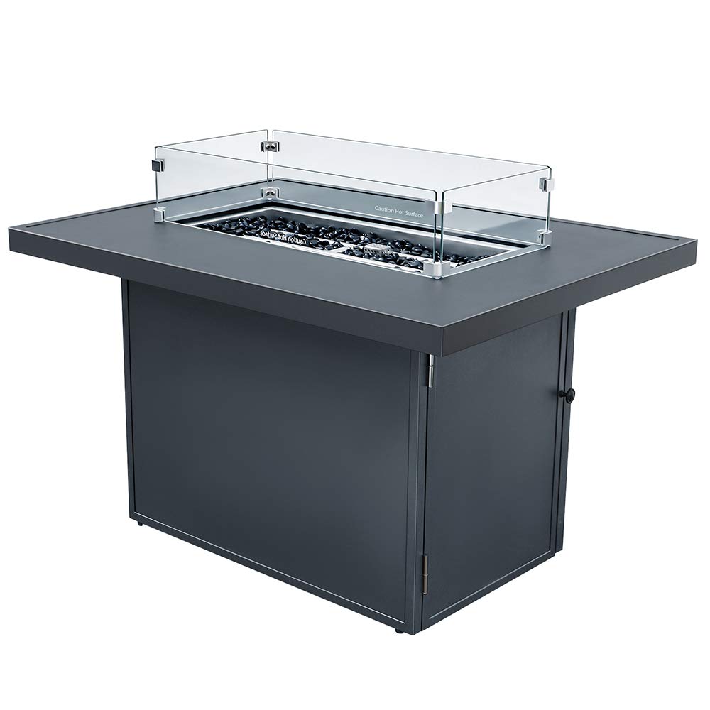Premium Aluminum Alloy Fire Pit Table - 55,000 BTU Outdoor Patio Heater with Tempered Glass Wind Guard - Perfect for Backyard, Garden, and Deck Gatherings