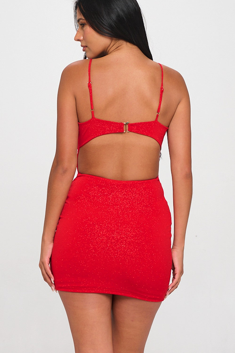 Sharma Glitter Buckle Back Bodycon Mini Dress - Red & Black | Sexy Clubwear, Party Outfit, Night Out Dress for Women