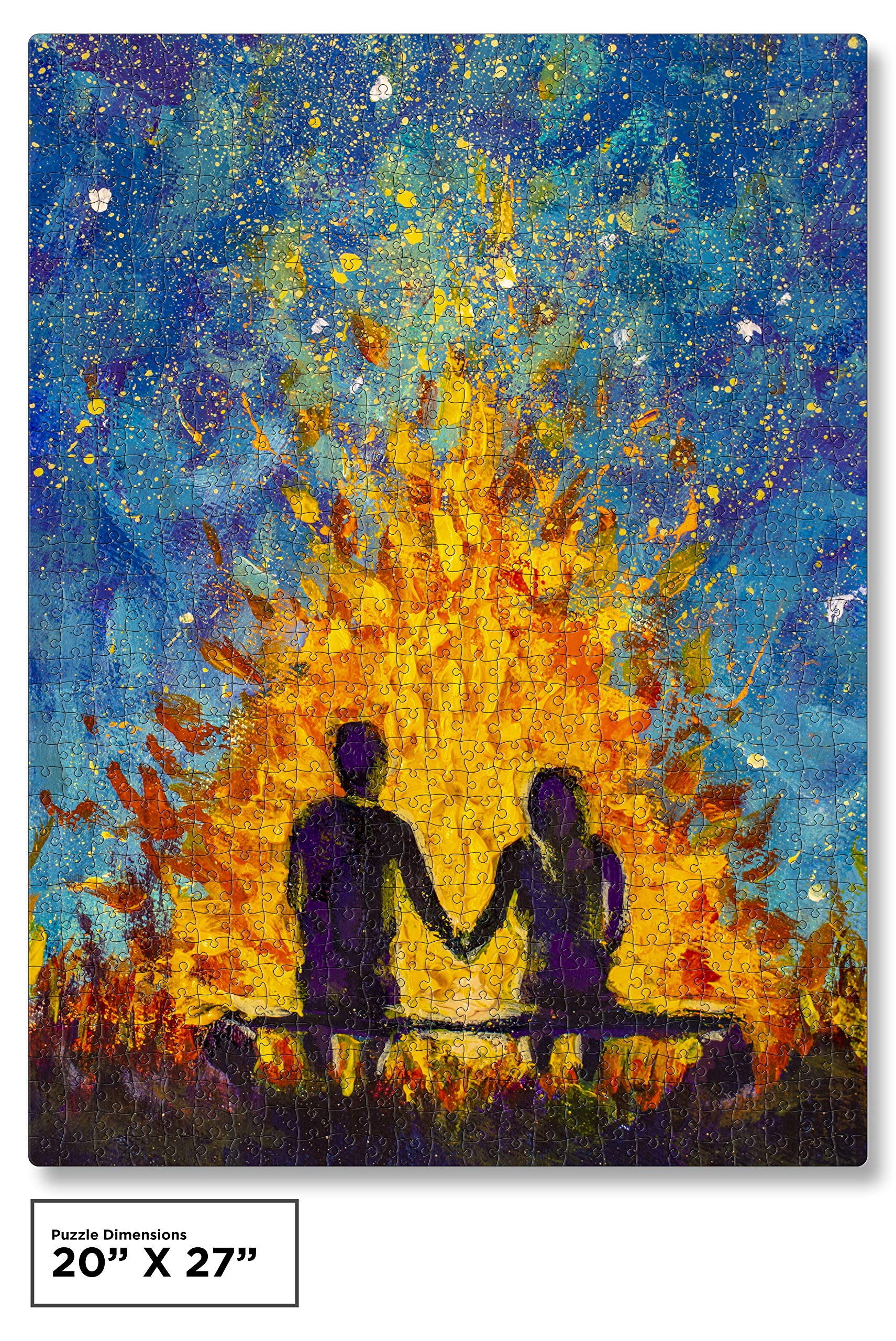 1000 Piece Jigsaw Puzzle for Adults & Teens - Romantic Couple by Campfire Painting - Includes Puzzle Saver Kit - Perfect for Family Game Night, Stress Relief & Home Decor