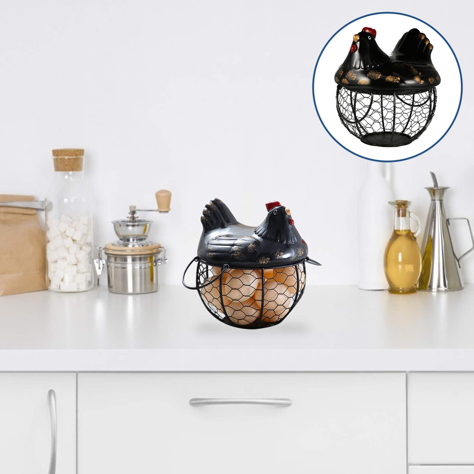 1pc Rustic Metal Egg Basket - Chicken Egg Wire Carrier, Wrought Iron Storage Basket for Farm Fresh Eggs, Snacks & Magazines - Perfect for Farmhouse Kitchen, Pantry Organization & Rustic Home Decor
