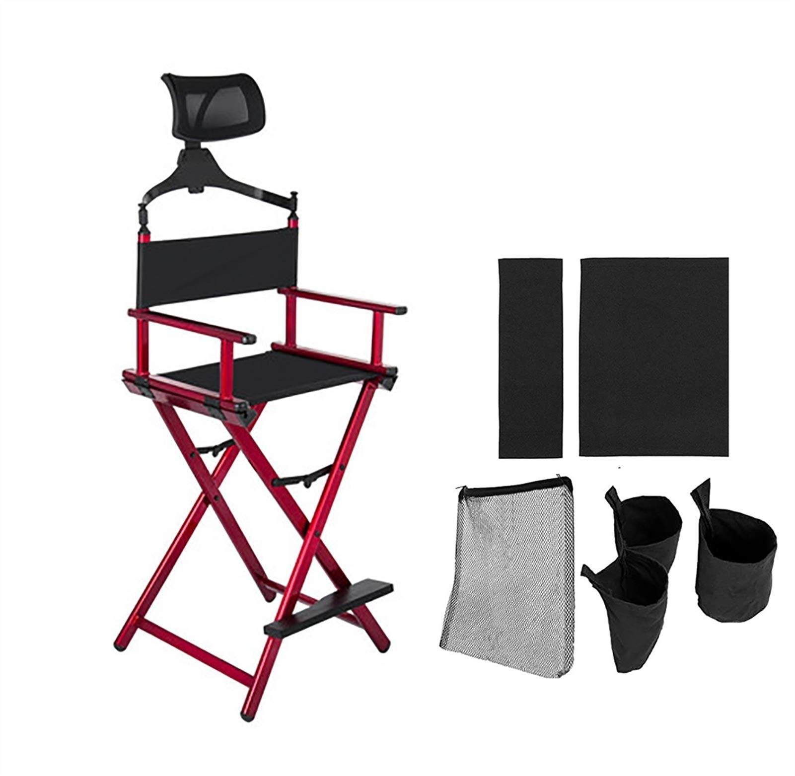 Casual Home Director Chair - Bar Height Collapsible Portable Aluminum Frame Foldable Makeup Artist Chair with Headrest, Cup Holder & Storage Bag | Perfect for Outdoor Events, Salon Styling & Home Decor (Replaceable Seat Cover)
