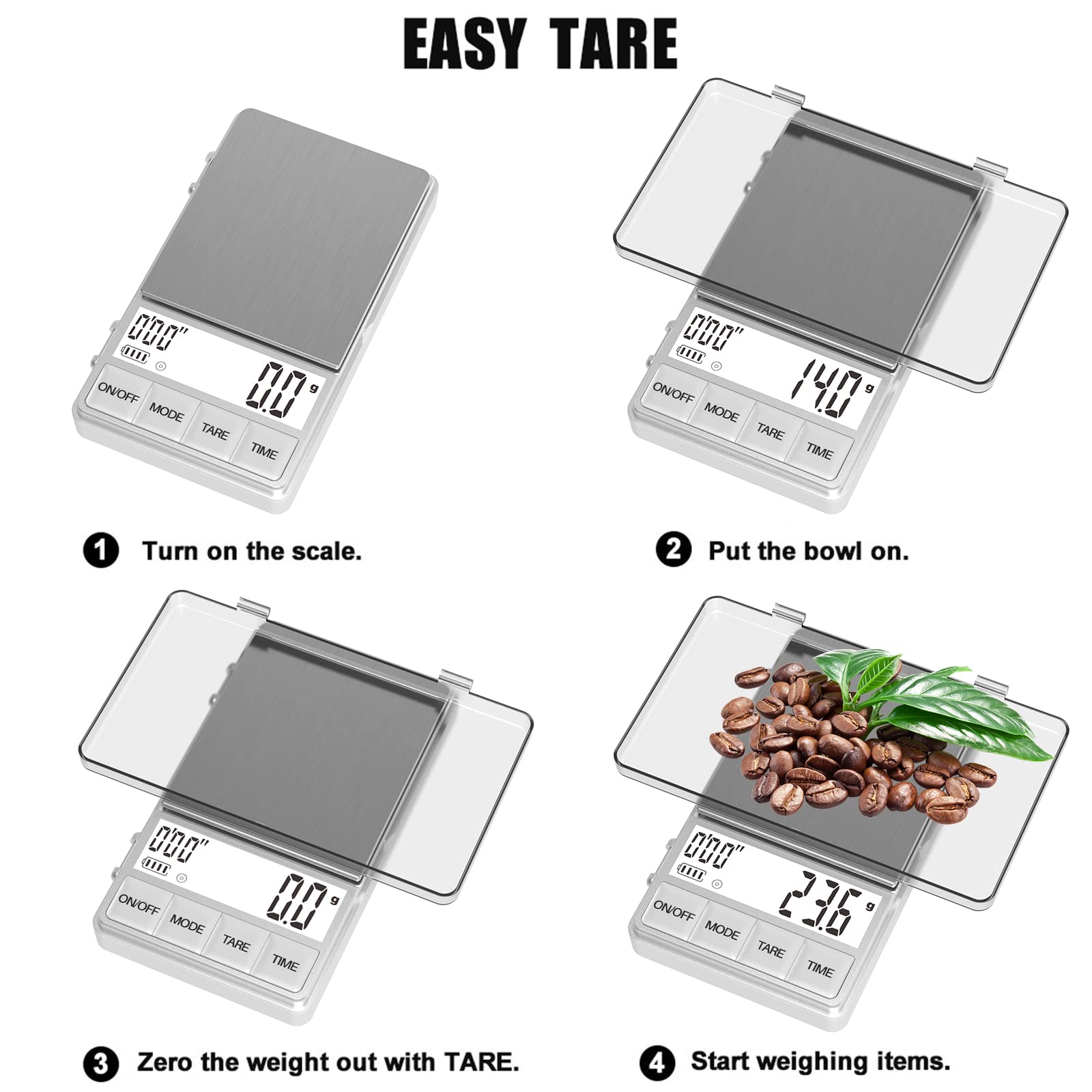 WEIGHTMAN Digital Coffee Scale with Timer - 1000g x 0.1g Precision, Stainless Steel Espresso Scale with Backlit LCD Display, Mini Food Scale for Kitchen & Travel (Grams/Ounces) - Perfect for Coffee Brewing, Baking & Portion Control