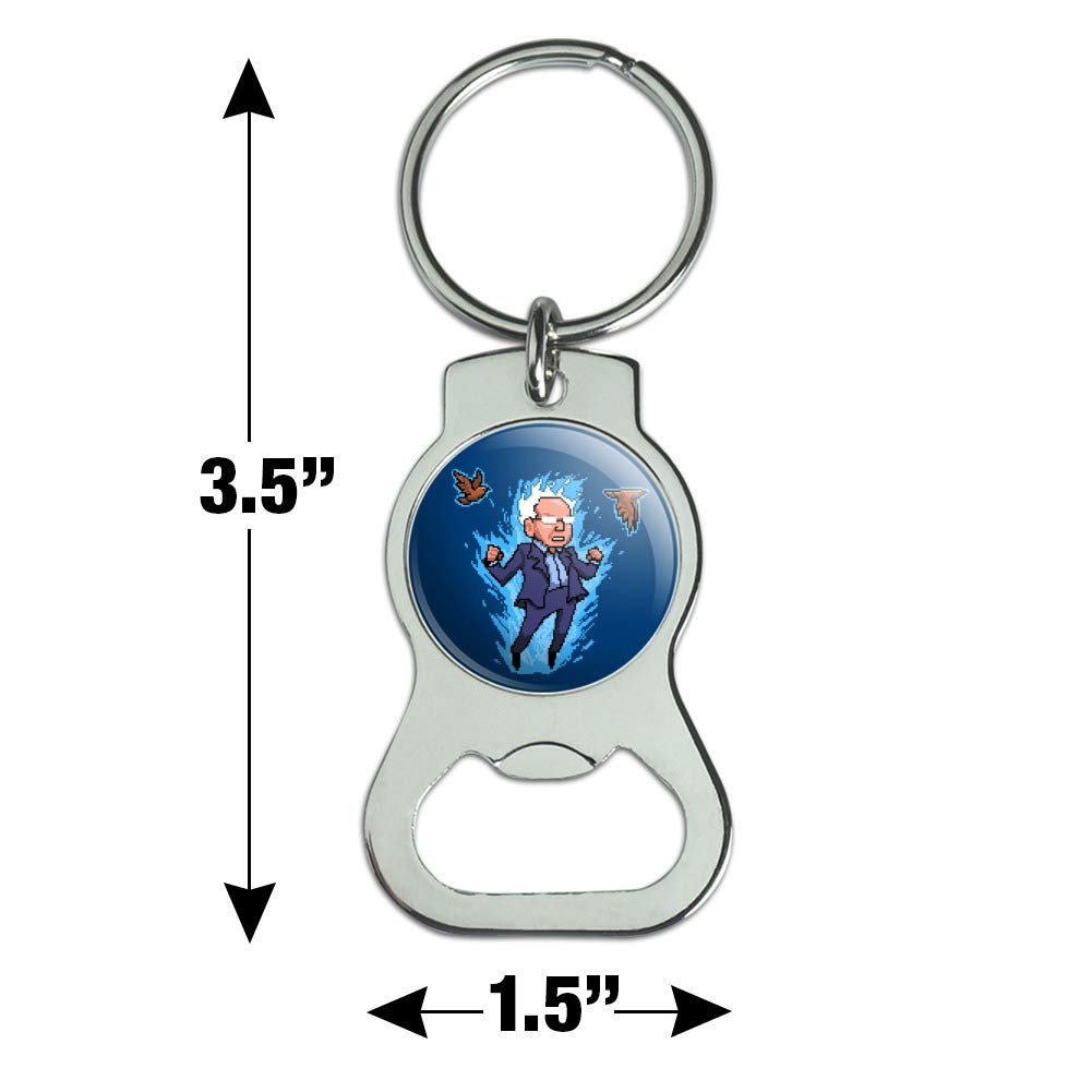 Pixel Super Bernie Sanders with Birds and Fire Keychain - Bottle Cap Opener for Beer, Camping, and Outdoor Adventures