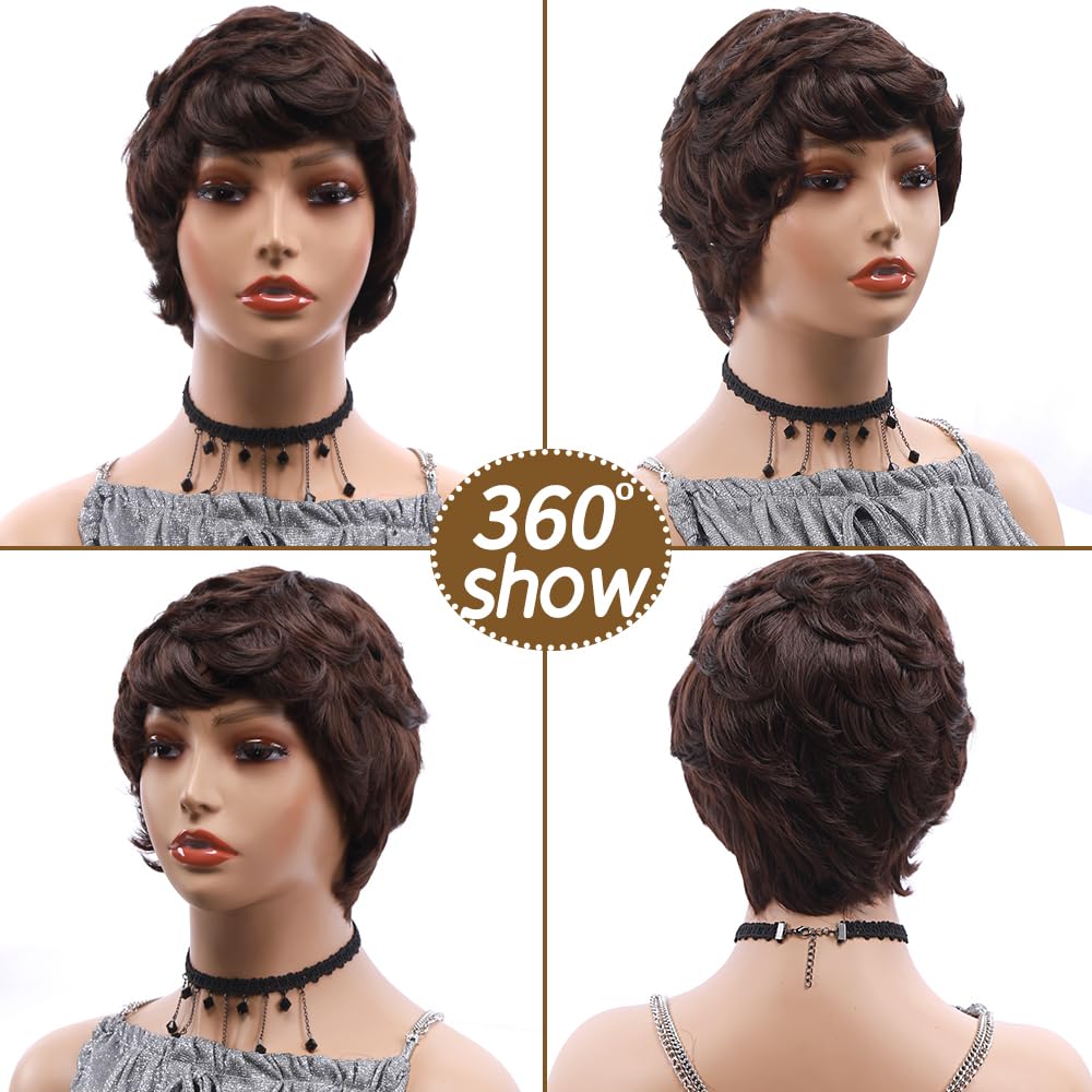 Short Brown Pixie Cut Wigs for Black Women - Synthetic Curly Hair Wig for Fashion & Cosplay - Perfect for Daily Wear, Parties & Costume Events (4)