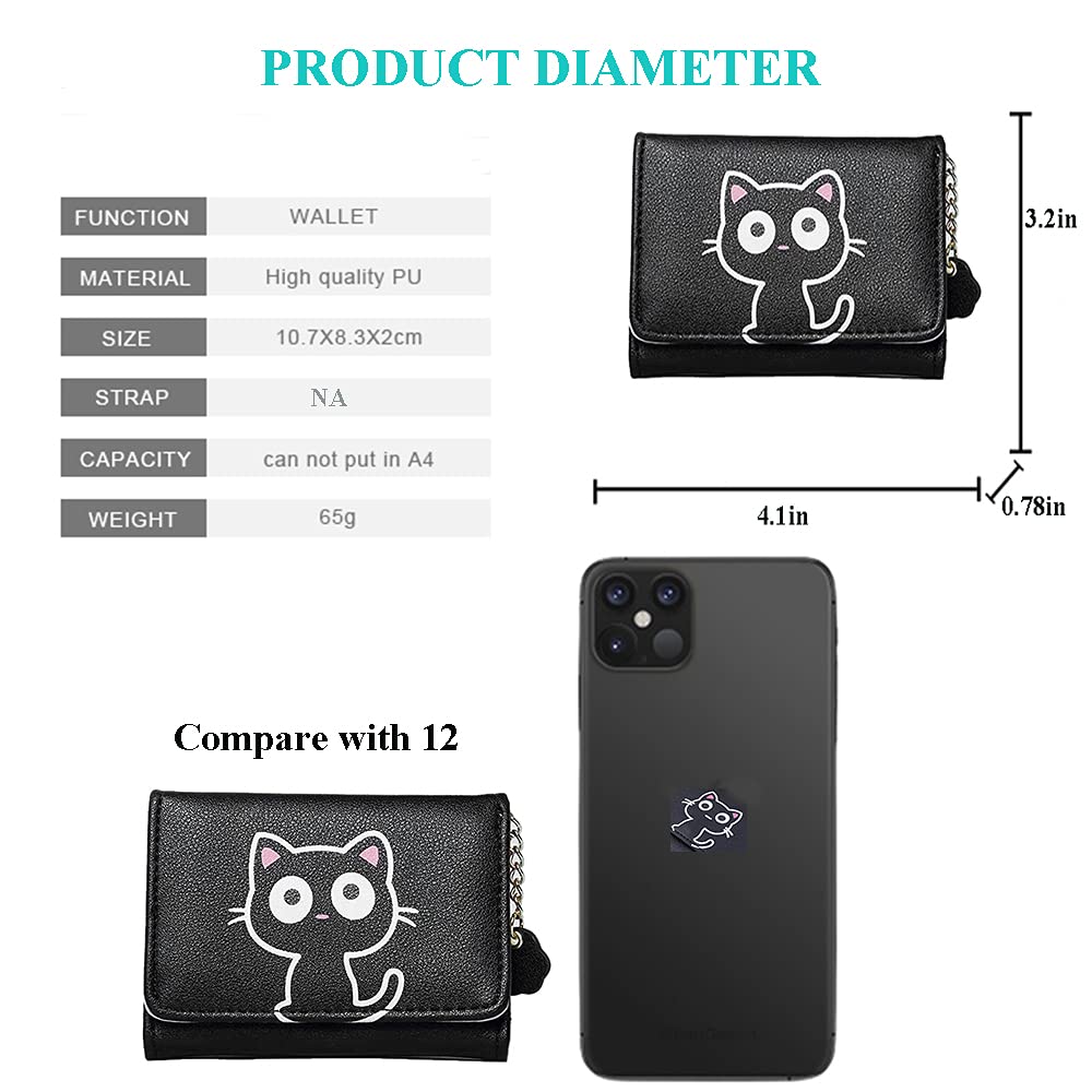 Cute Cartoon Cat Wallet for Kids - Small Coin Purse with Zipper, Unique Gift for Toddlers & Children (Black) - Perfect for School, Travel & Everyday Use