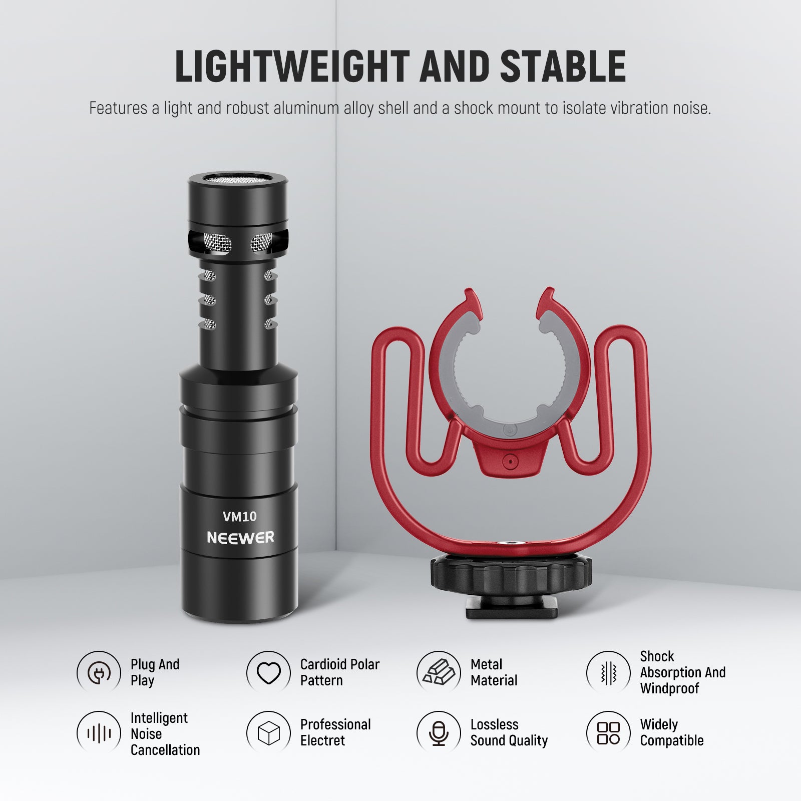 NEEWER VM10 Plug & Play Vlog Microphone with Cardioid Condenser for YouTube, Streaming, Podcasting - Perfect for Content Creators & Gamers