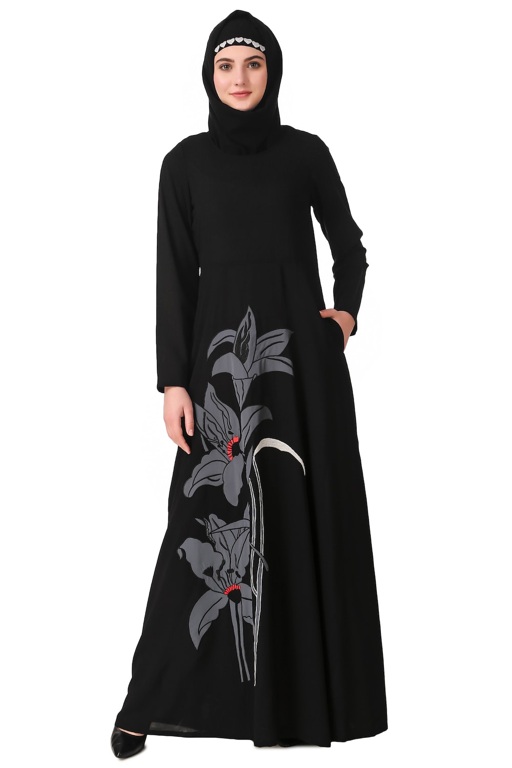 Elegant Floral Patchwork Anarkali Abaya Dress for Women - Perfect for Eid, Weddings & Special Occasions