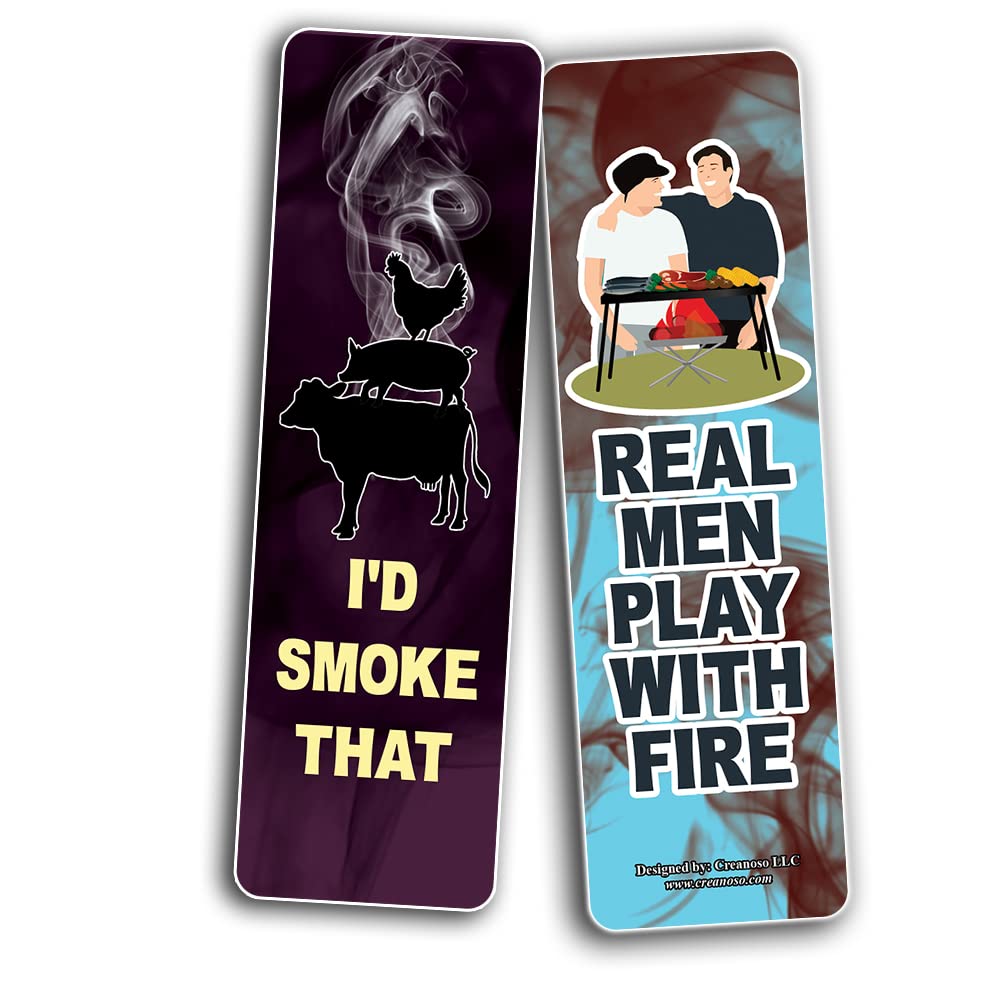 Creanoso Funny BBQ Sayings Bookmarks (12-Pack) - Inspirational Quote Cards for Books - Unique Gifts for Adults & Teens - Perfect for Reading, Gifting & Barbecue Lovers