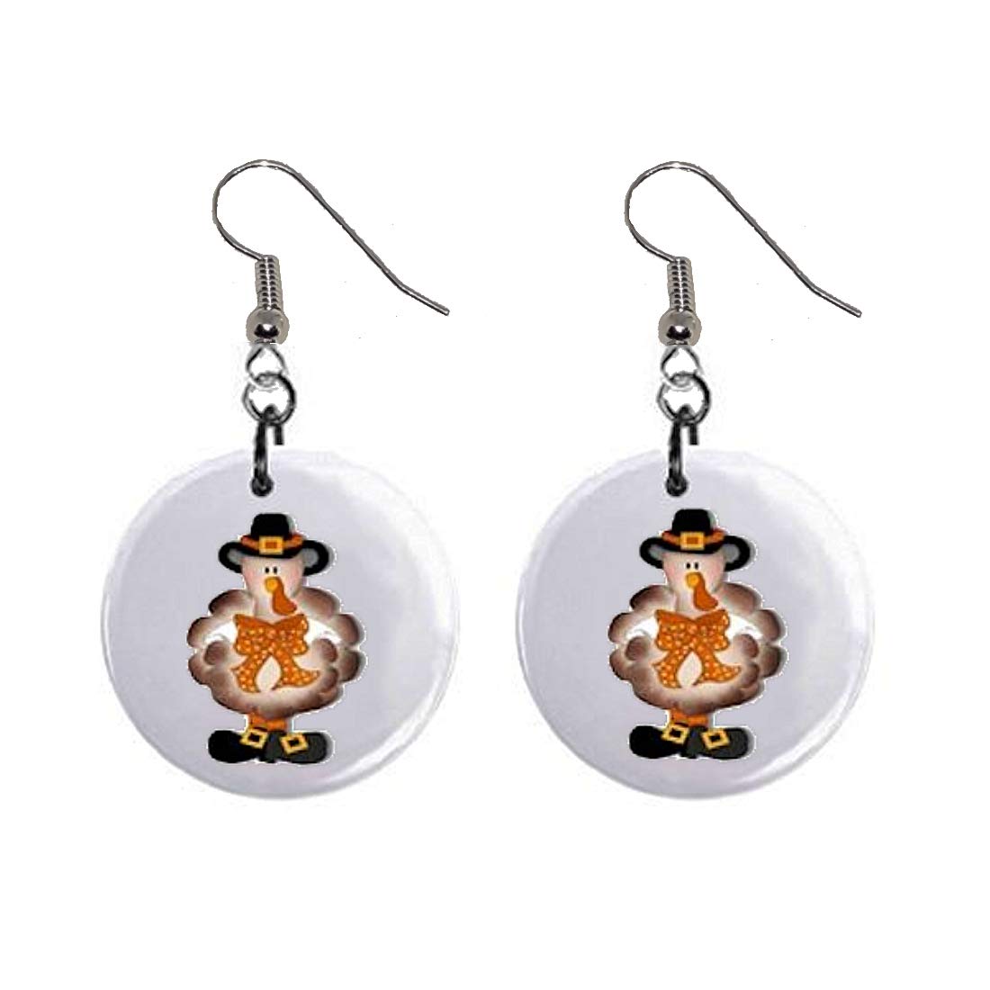 Thanksgiving Turkey Pilgrim Dangle Button Earrings - Vintage Style Holiday Jewelry for Women - Perfect for Thanksgiving Parties, Fall Festivals & Christmas Gift Giving