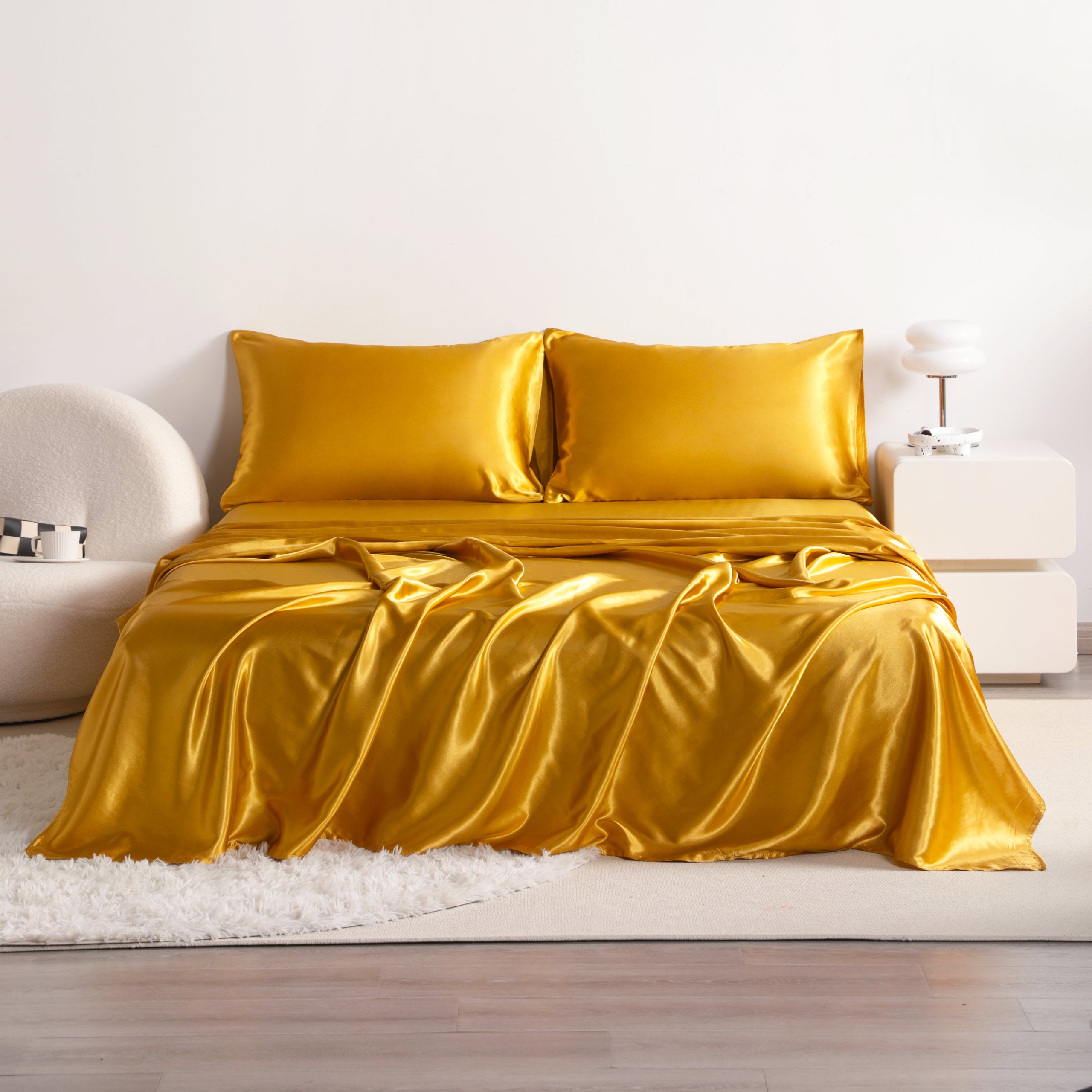 3/4 Pieces Silky Satin Twin Cooling Soft Bed Sheet Set - Breathable & Hypoallergenic - Perfect for Hot Sleepers & All Seasons - NTBAY®️