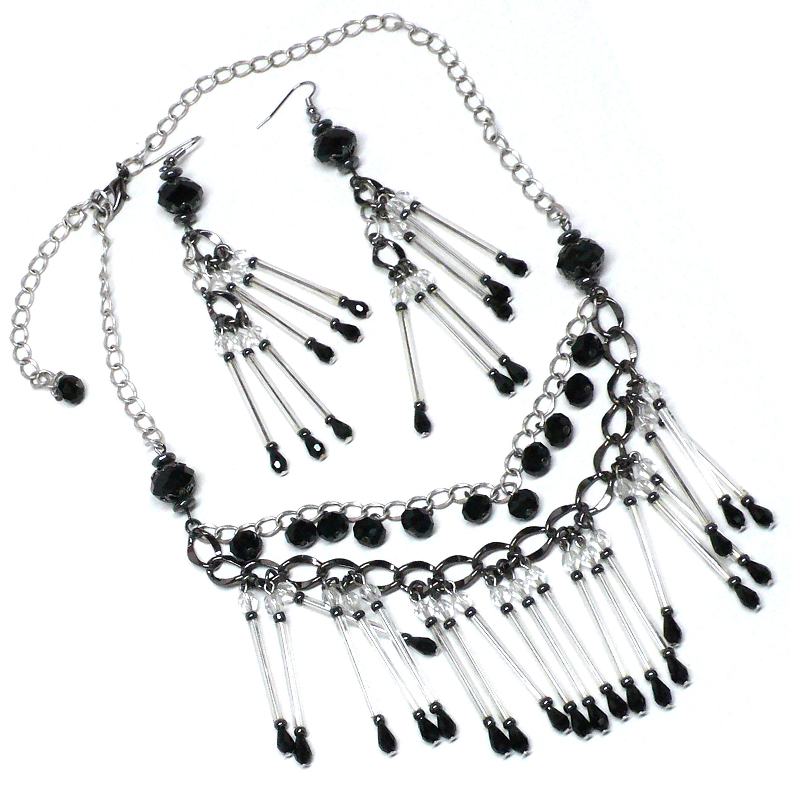 Elegant Silver-Tone Glass Bugle Bead Graduated Statement Necklace for Women | Boho Chic Layered Collar Chain Jewelry | Perfect for Parties, Weddings & Everyday Wear