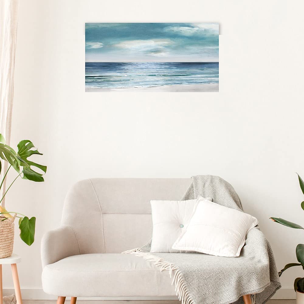 Silver Shore Fine Art Canvas Wall Decor by Sally Swatland - 40x21 Inch Ready to Hang Painting for Living Room, Bedroom, Office & More - Coastal Beach Scene Home Decor