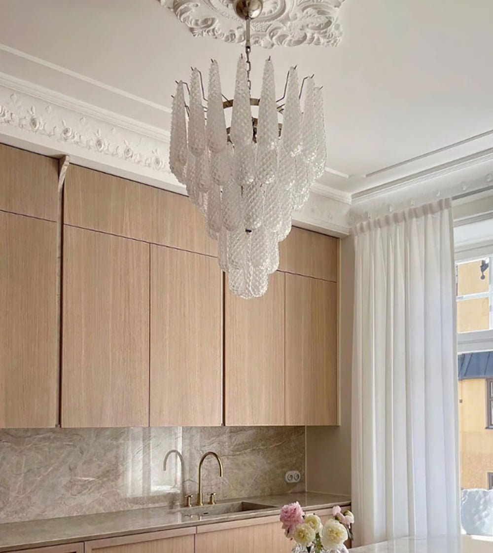 Murano Glass Droplet Chandelier - Handcrafted Italian Crystal Pendant Light Fixture for Dining Room, Living Room & Bedroom Decor