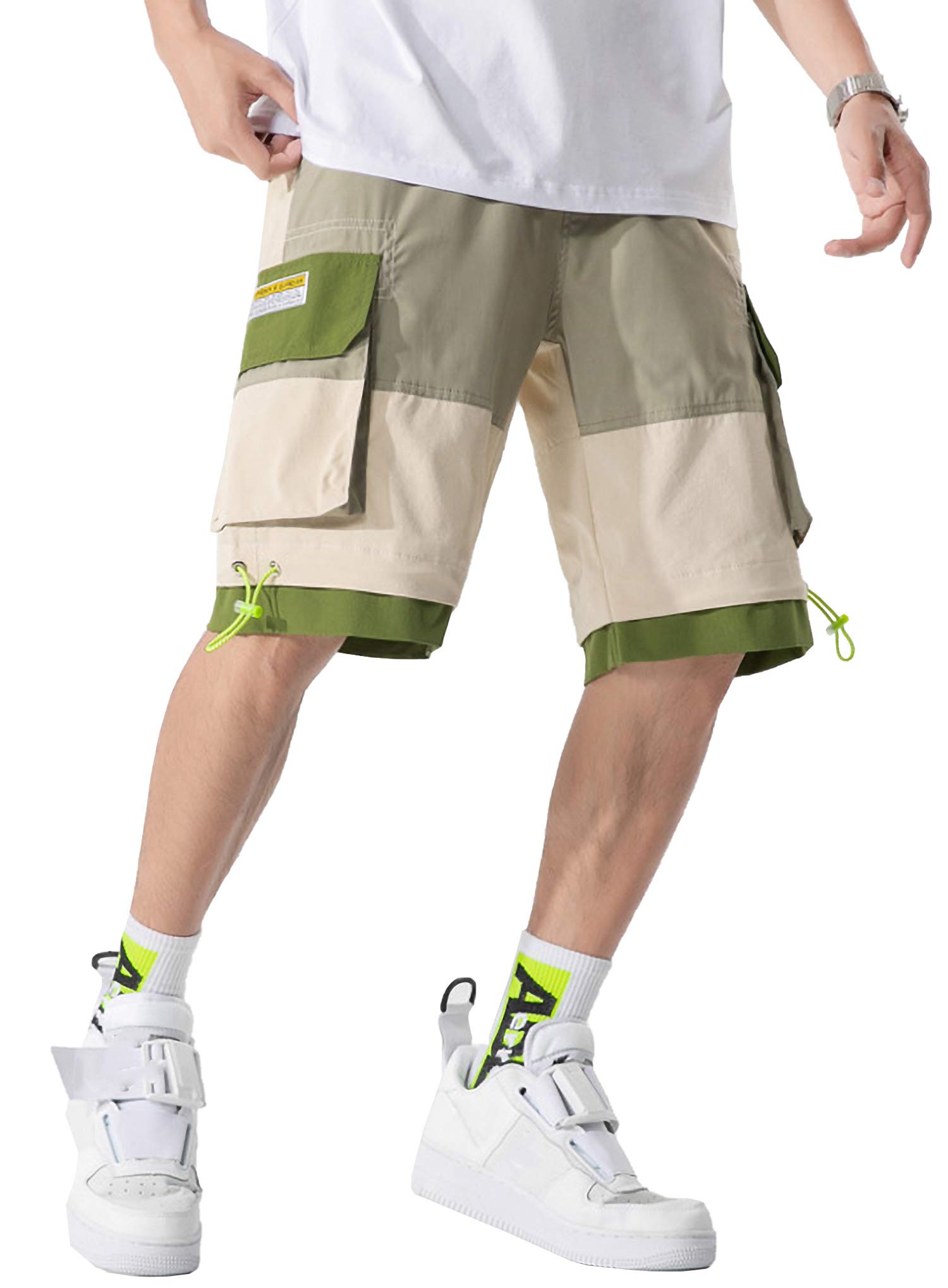 MOKEWEN Men's Techwear Jogger Cargo Shorts with Drawstring Waist & Multiple Pockets - Streetwear, Gym, Hiking & Casual Wear