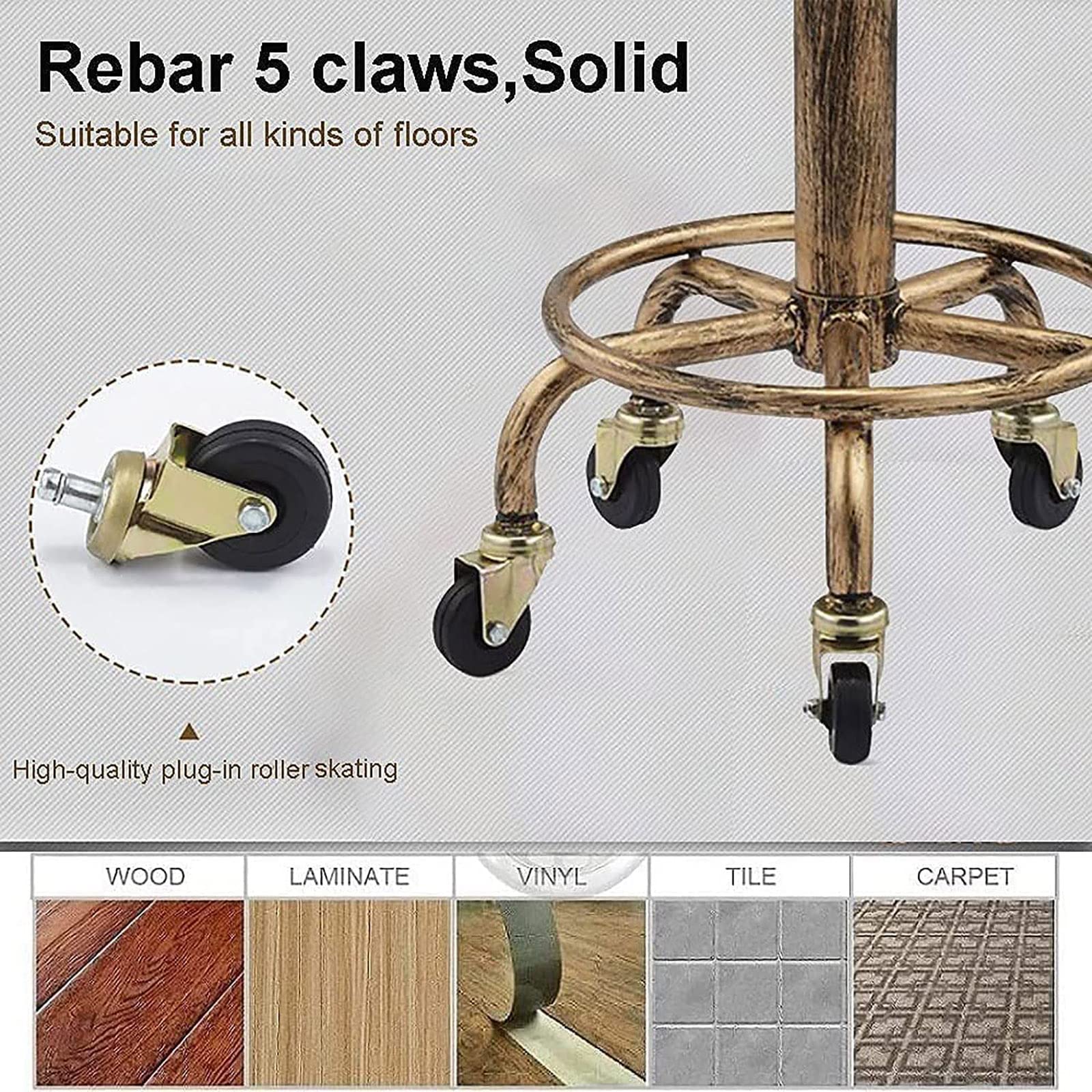 Adjustable Rolling Stool 20-27 Inch - Cushioned Swivel Stool with Wheels & Footrest for Garage, Kitchen, Office, Medical Use - Cowhide Brown (12.6 x 26.6 Inches) - Perfect for Mechanics, Chefs, and Healthcare Professionals